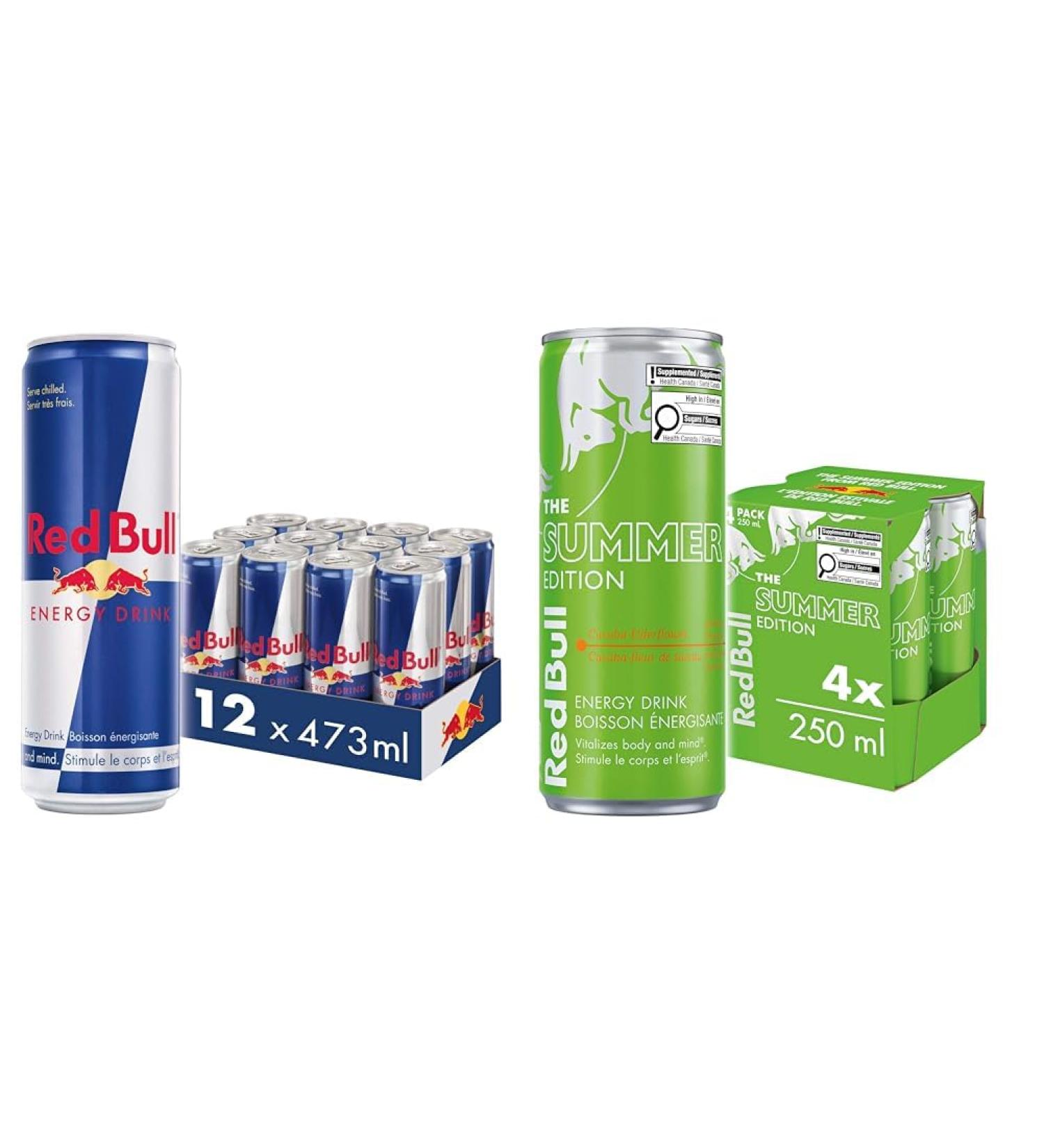 Red Bull Energy Drink 473 ml (12 Pack) & Energy Drink Curuba-Elderflower 250ml (4 pack) - Buy Online on GoSupps.com