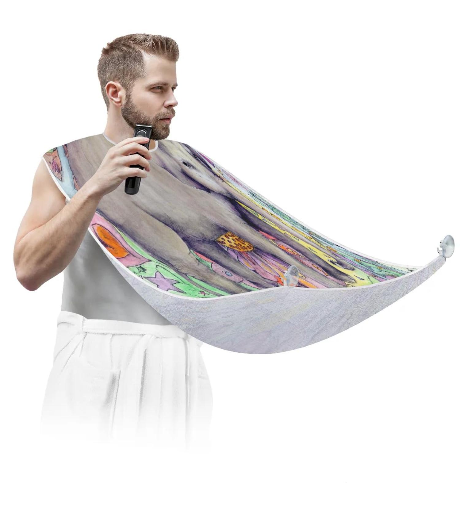 Beard Bib Apron for Men - Non-Stick Waterproof Hair Catcher & Vintage Elephant Design | Perfect for Shaving & Trimming - Buy Online on GoSupps.com