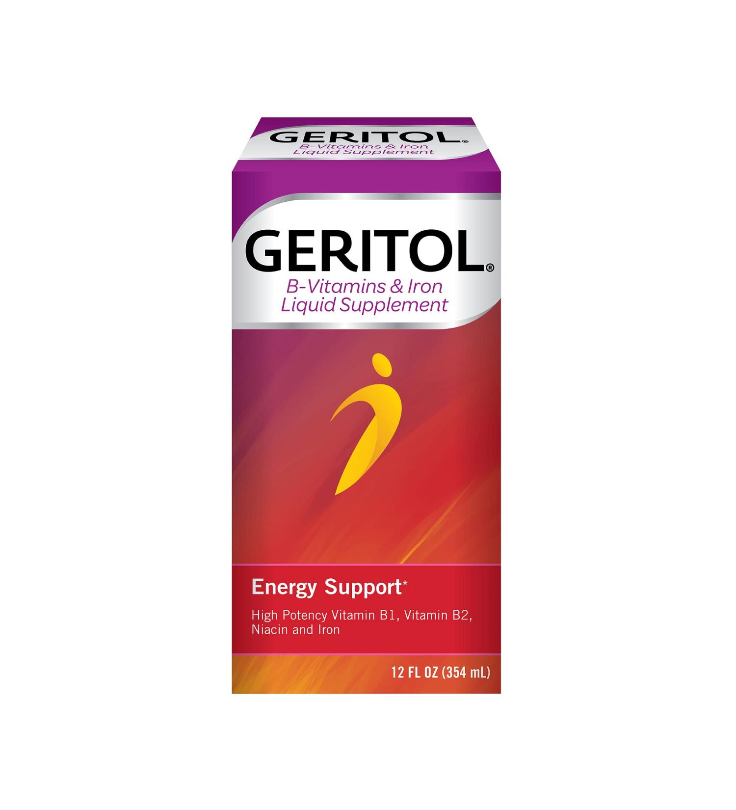 Geritol Liquid Vitamin & Iron Supplement - High-Potency B-Vitamins & Iron for Energy Support - Pleasant Taste, Easy to Swallow - Non-GMO - 12 Fl Oz - Buy Online on GoSupps.com