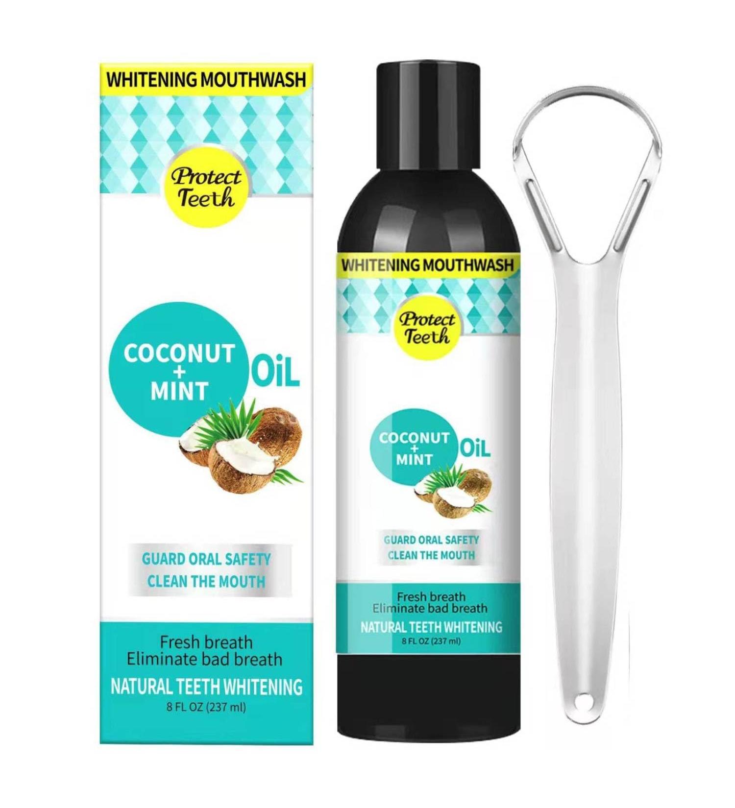 Tooth Pulling Oil | Natural Oil Pulling Mouthwash & Tongue Scraper - 8 Fl Oz Mint | International Shipping - Buy Online on GoSupps.com