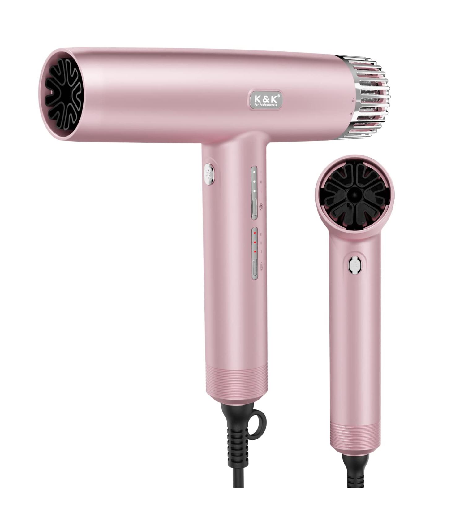 K&K Professional Hair Dryer - 1800W Brushless Motor Low Noise Ionic Blow Dryer Lightweight & Fast Drying - Perfect for Home Salon & Travel - Pink - Buy Online on GoSupps.com