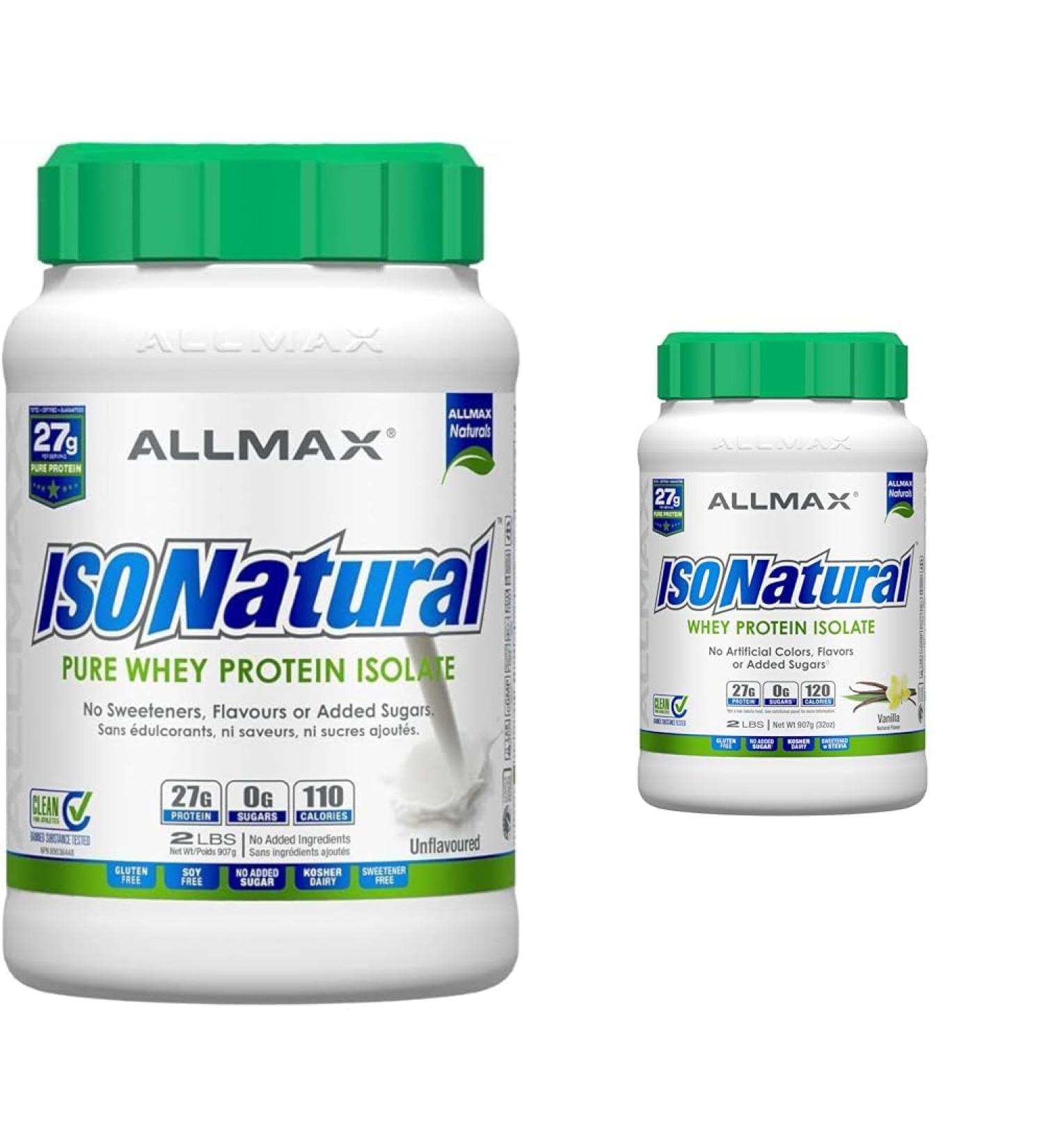 ALLMAX Naturals ISONATURAL - 100% Ultra-Pure Natural Whey Protein Isolate - Unflavoured - 2 Pound & Naturals ISONATURAL - 100% Ultra-Pure Natural Whey Protein Isolate - Vanilla - 2 pound 2-Pound - Buy Online on GoSupps.com
