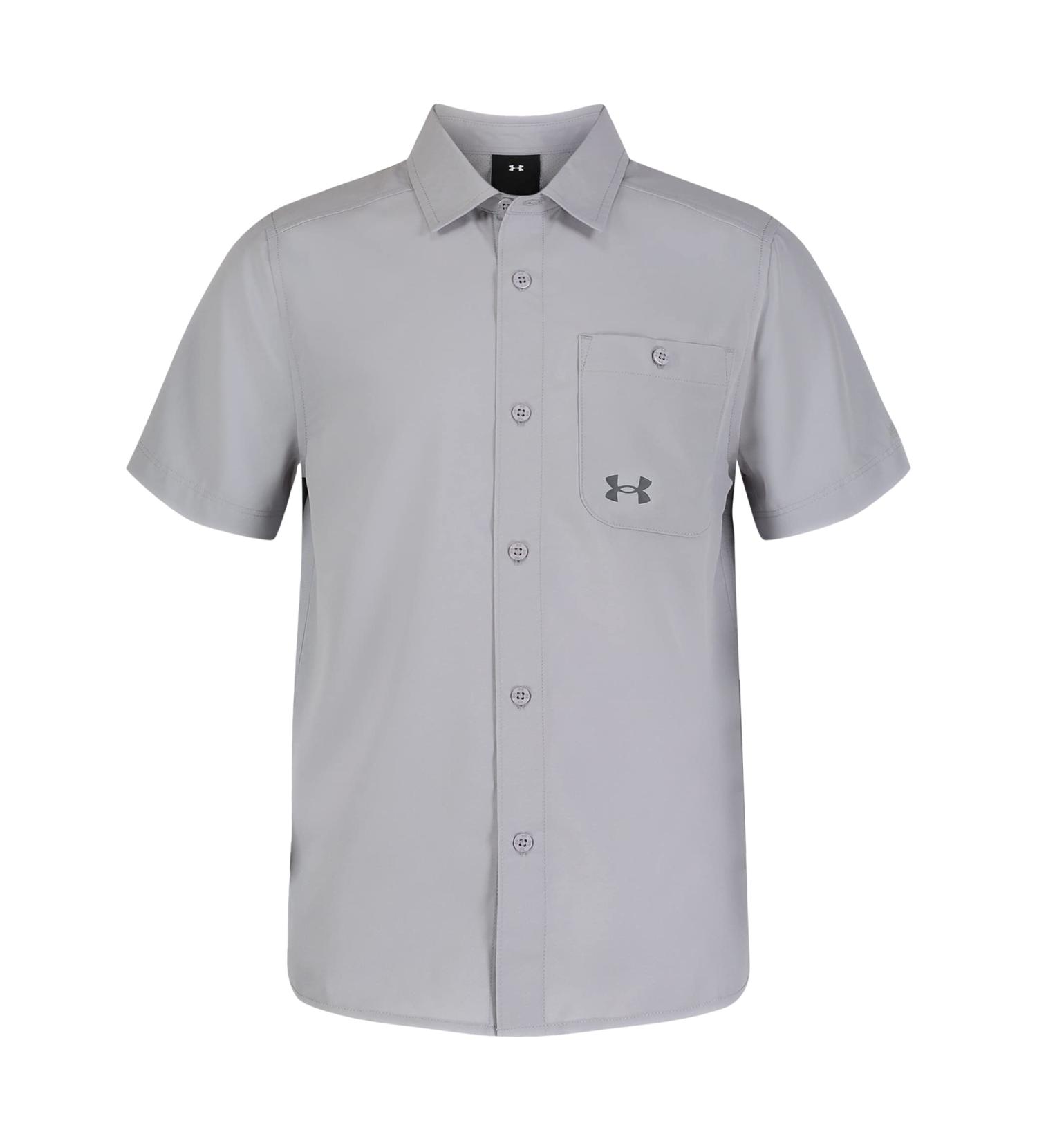 Under Armour Boys' XL Outdoor Short Sleeve Woven Button Down Shirt - Mod Gray - Buy Online on GoSupps.com