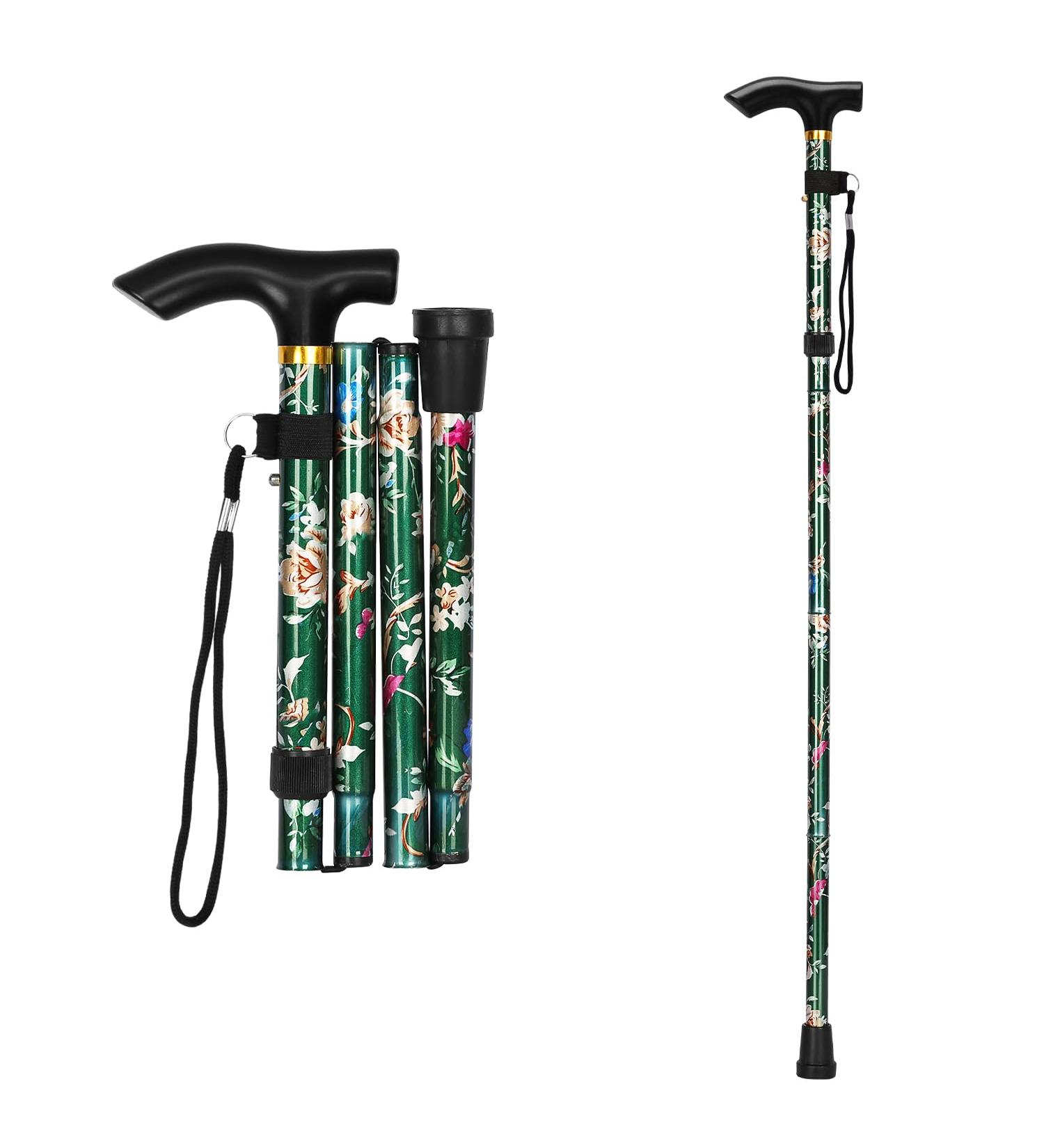 Supregear Folding Walking Stick- Adjustable Lightweight Portable Green Floral Walking Aid for Elderly Men Women - Buy Online on GoSupps.com