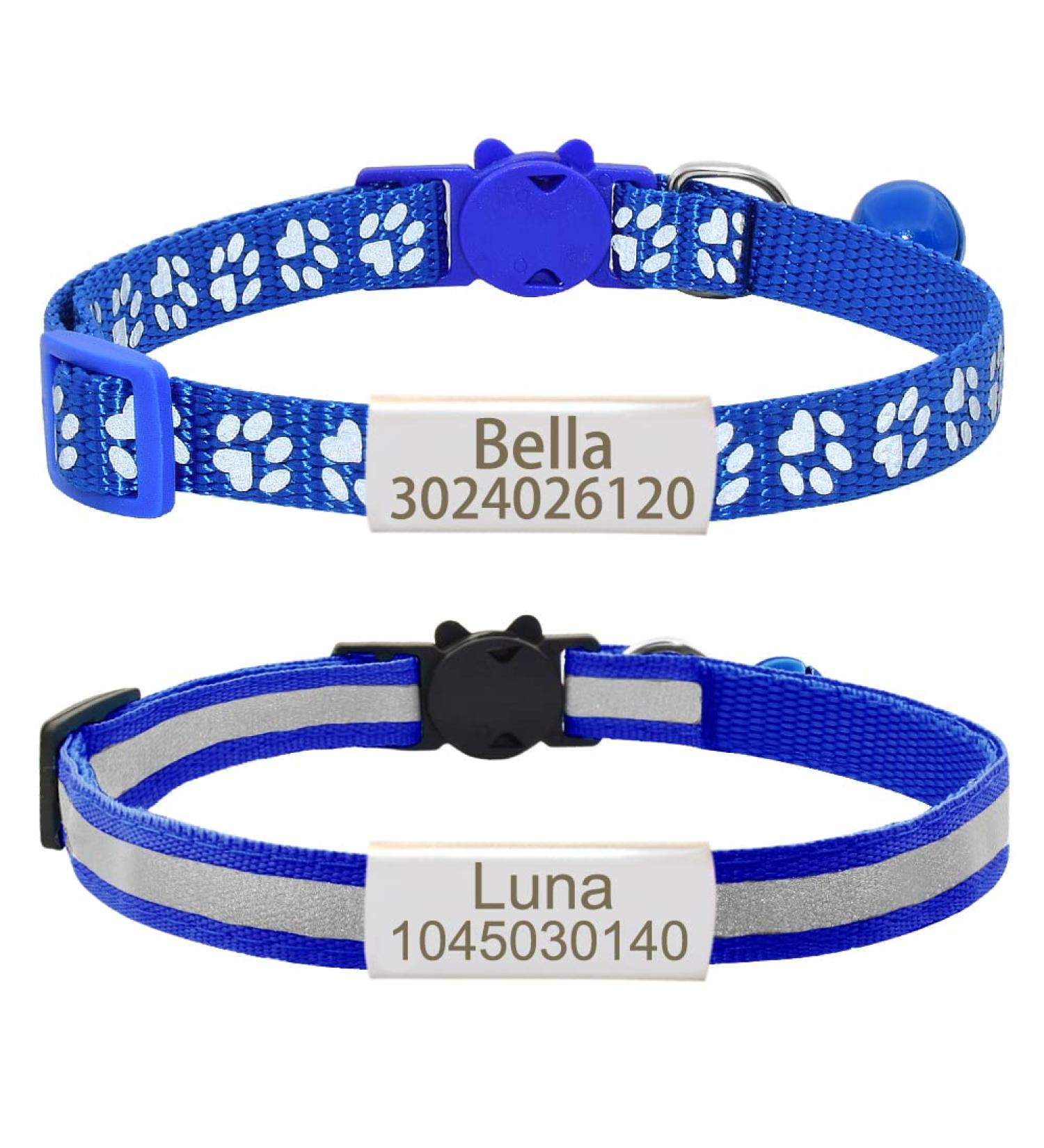 Senristar Personalized 2-Pack Reflective Cat Collars - Custom Breakaway with Name Shield & Bell Anti-Loss Tag for Boys & Girls Fits 20-28 cm - Navy Blue - Buy Online on GoSupps.com