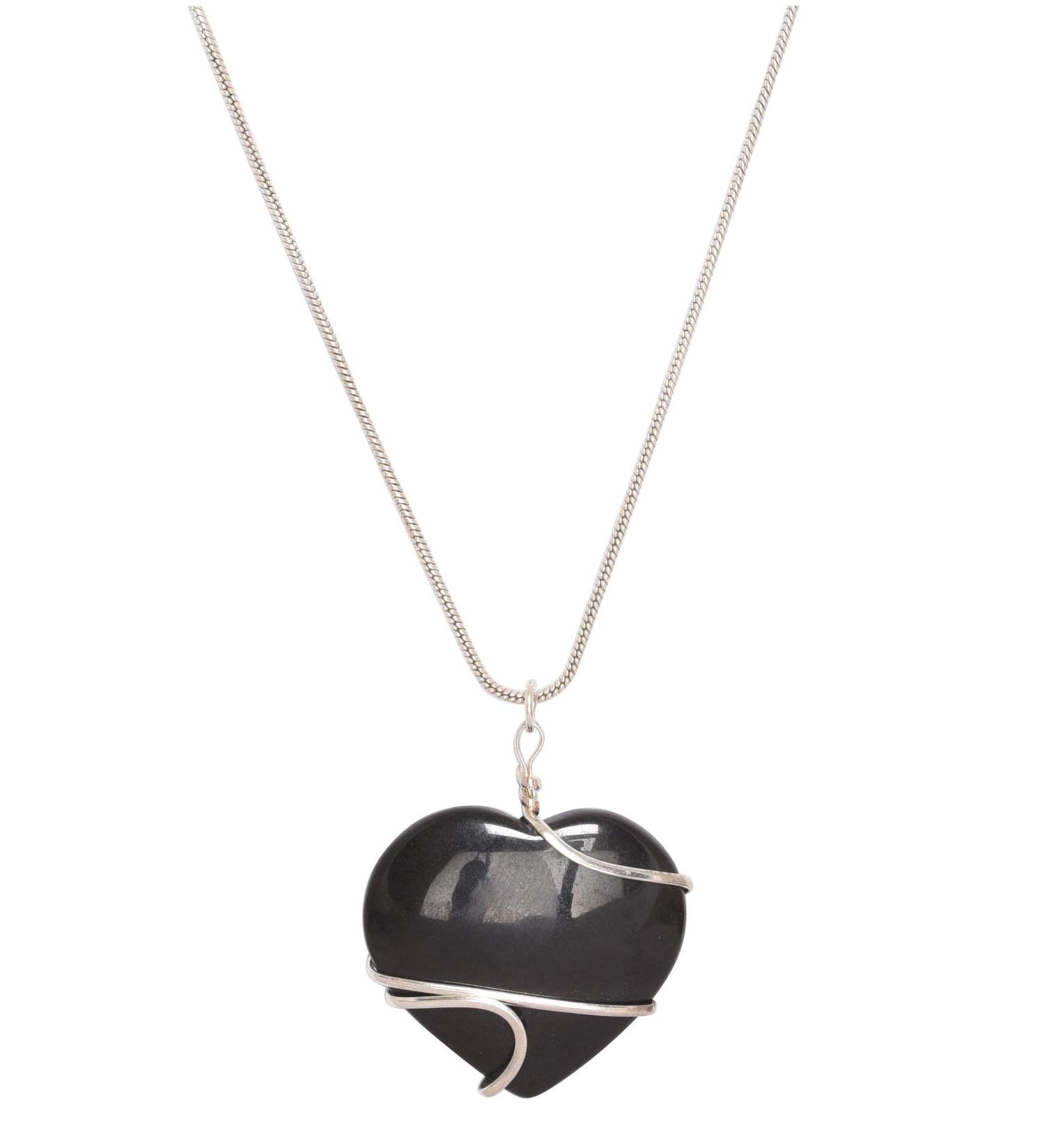 Blessfull Healing Reiki Spiritual Energy Gemstone Locket Jewellery Heart Shape Black Tourmaline Stone Wire Wrap Necklace Pendant - Buy Online on GoSupps.com