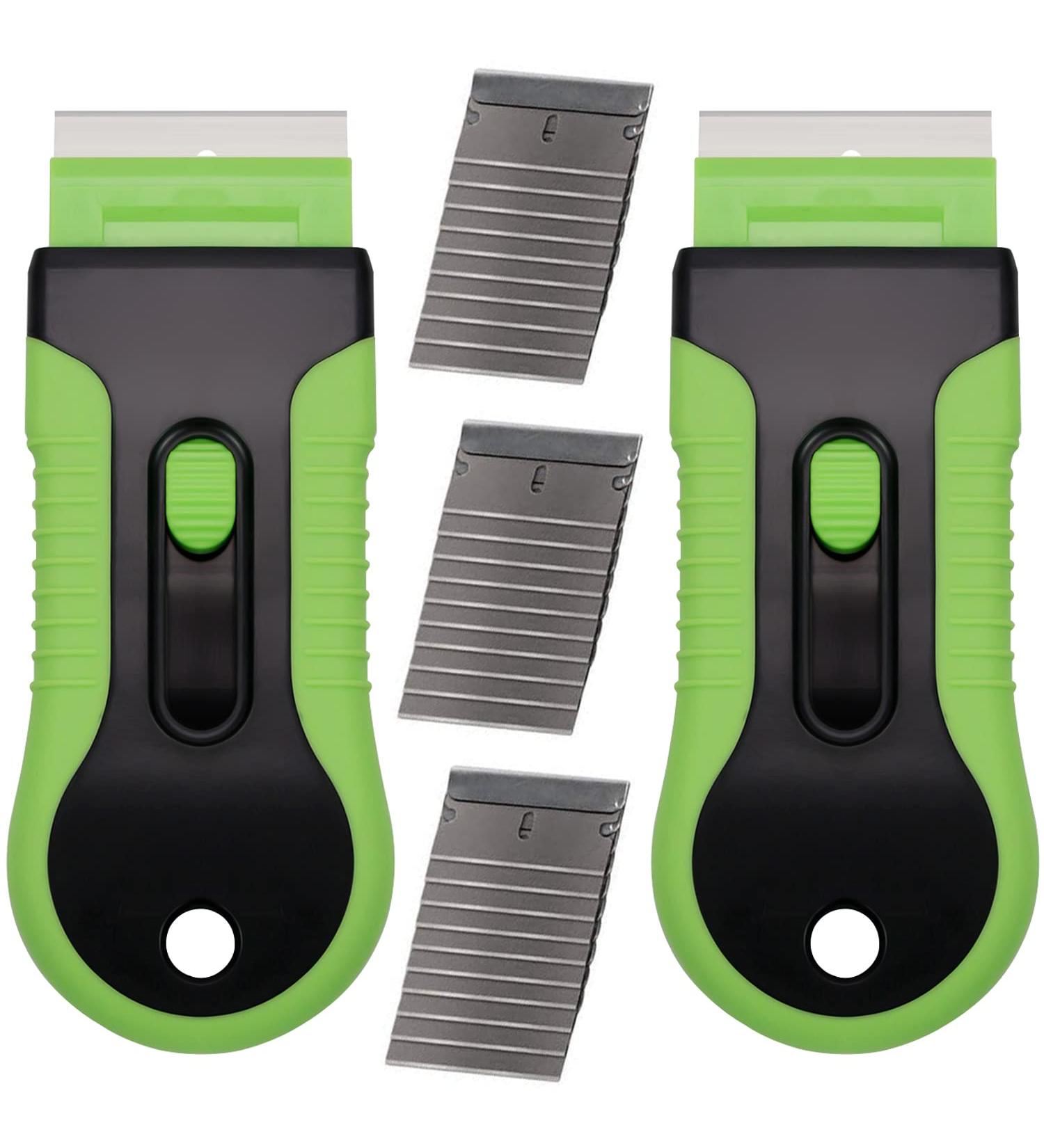 2PCS Razor Blade Scraper Set with 30 Extra Blades - Glass Cooktop, Paint, Window Decal, Car Sticker Remover - Green - Buy Online on GoSupps.com