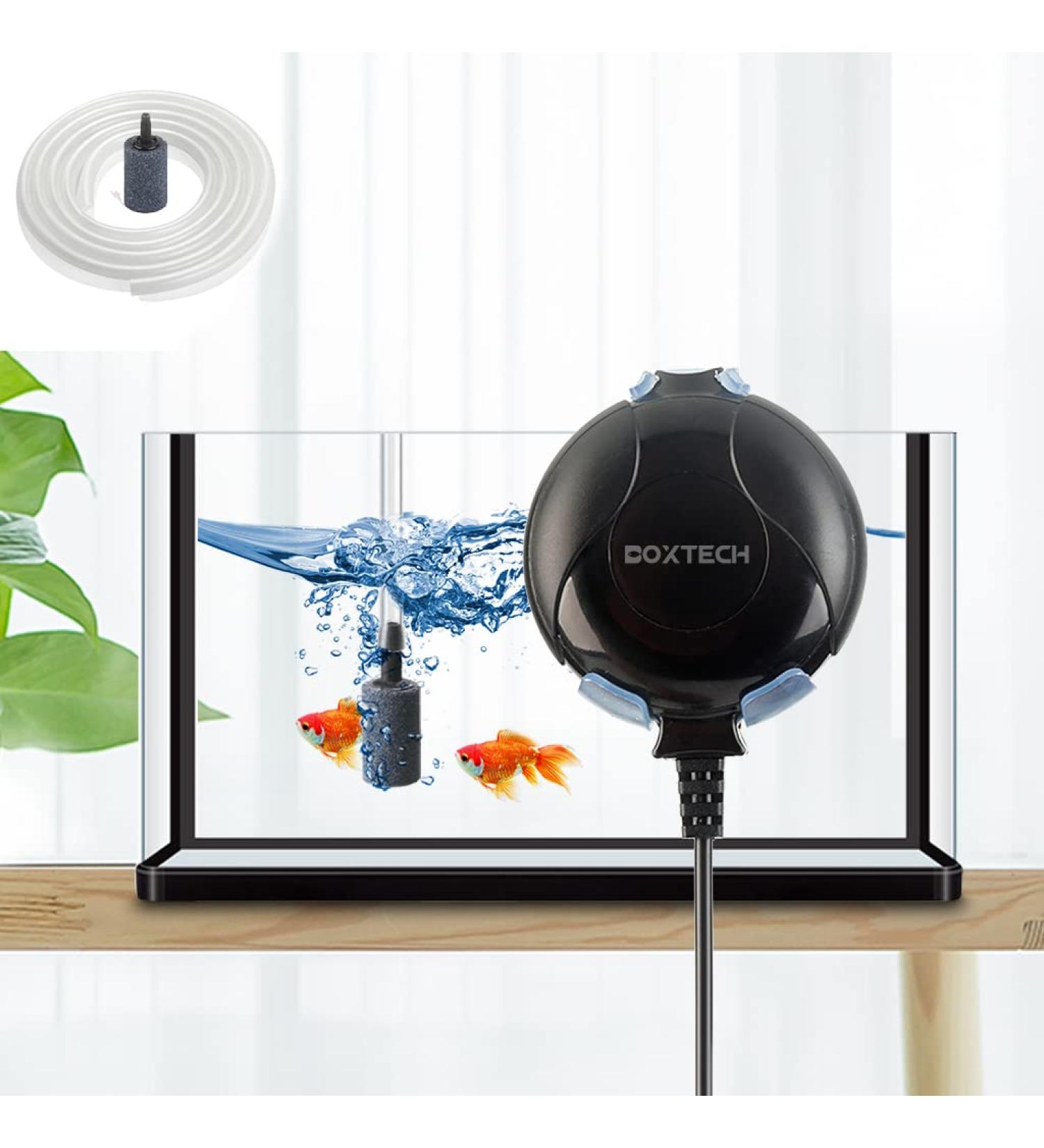 Box-Tech Mini Quiet Aquarium Oxygen Pump with Air Stone & Hose - Ideal for Fish Pools & Nano Aquariums - Black - Buy Online on GoSupps.com