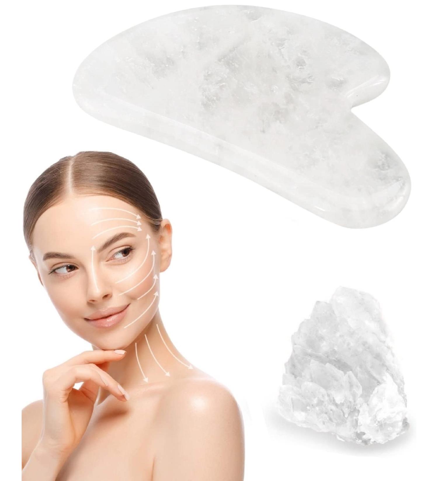 Natural White Quartz Gua Sha Facial Tools | Guasha Tool for Face Sculpting Shaping Reduce Puffiness Tension Relief | Stone for Eyes Face and Body C) White Quartz - Buy Online on GoSupps.com