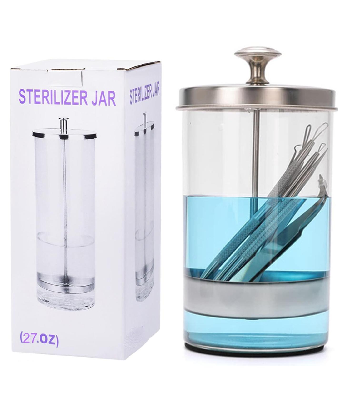 Buy Salon Sterilizer Jar 27 OZ - Glass Cleaning & Sanitizing Jar with Removable Basket for Eyelash Extensions Nail Tools & Barber Implements - International Shipping Available - Buy Online on GoSupps.com