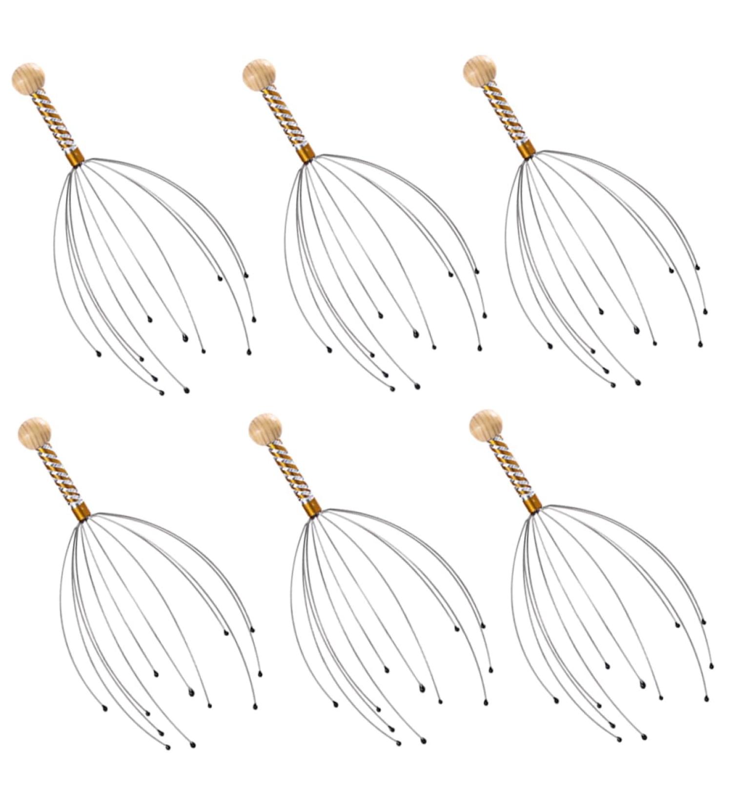 Anneome 6pcs Scalp Massage Brush Set | Handheld Hair Washer Scrubber | Steel & Wood Shampoo Tools for Relaxation - Buy Online on GoSupps.com