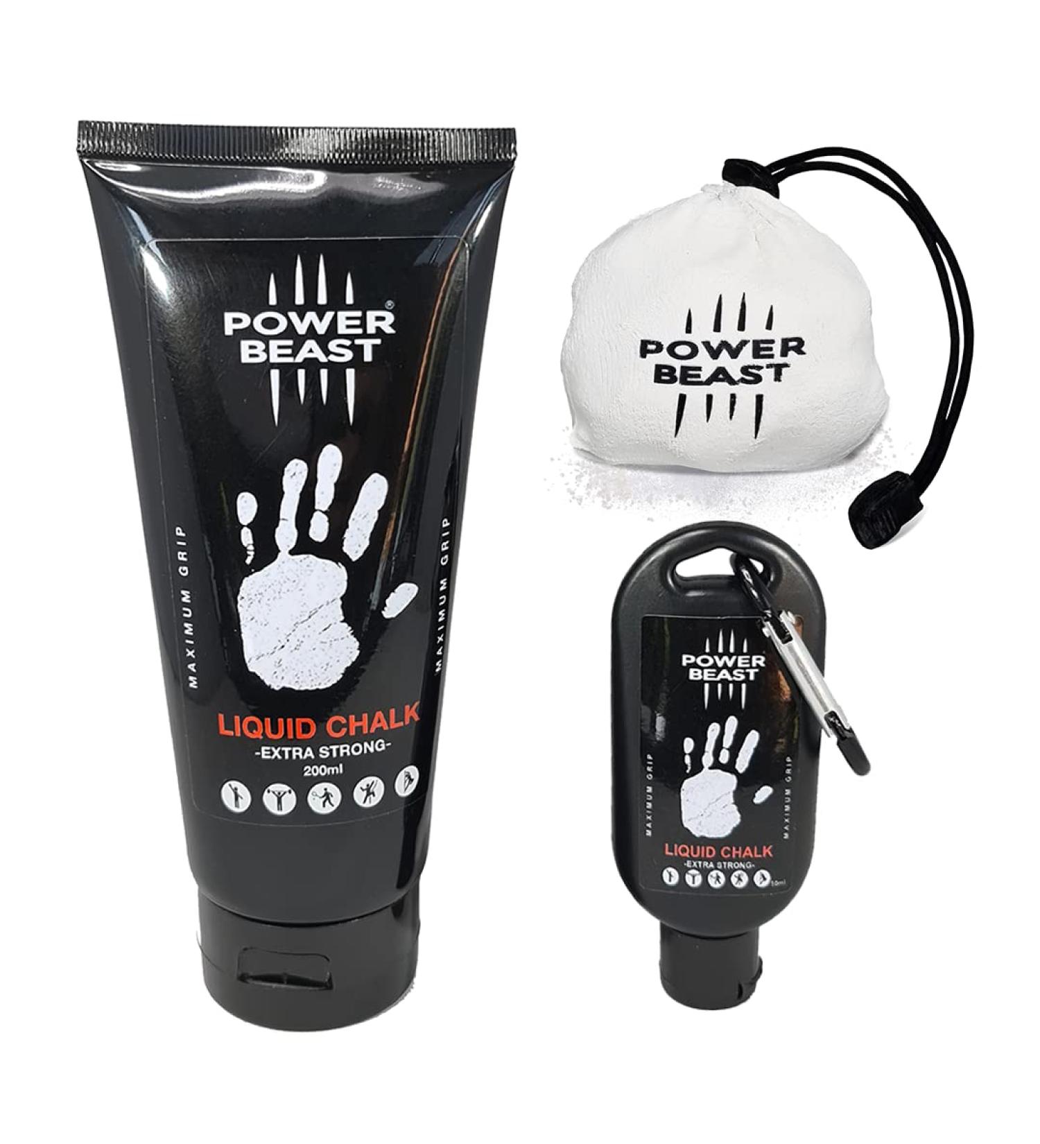 Power Beast Liquid Chalk Combo - 200ml + 50ml, with Chalk Ball - 2.2 oz | Professional Hand Grip for Gym, Weightlifting, Rock Climbing, Crossfit | Liquid Sports Chalk for Gymnastics, Powerlifting, Pole Dance - Buy Online on GoSupps.com