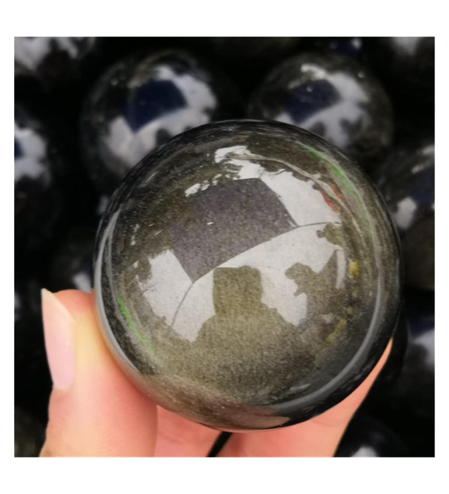 Ornament 1pc Handmade Natural Gold Obsidian Quartz Ball Crystal Crafts Stone Sphere for Fengshui Decoration Gift Decoration Stone Collection (Color : 1pc 30-40mm)