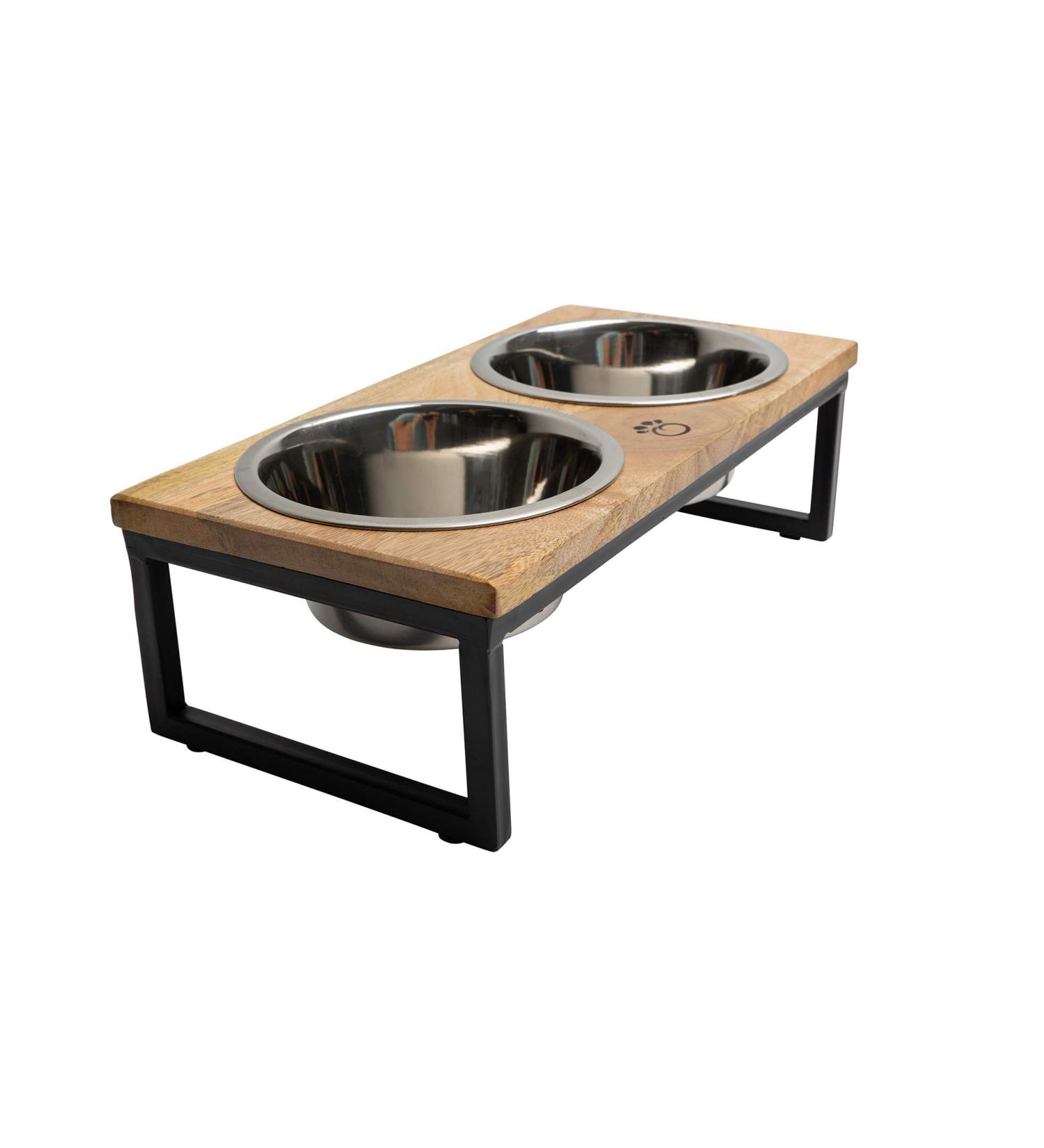 Brave Bark Wood & Metal Feeder - Premium Mango Wood Stand | 2 Stainless Steel Bowls | For Dogs, Cats & Pets | Ideal for Home or Office | Large - Buy Online on GoSupps.com