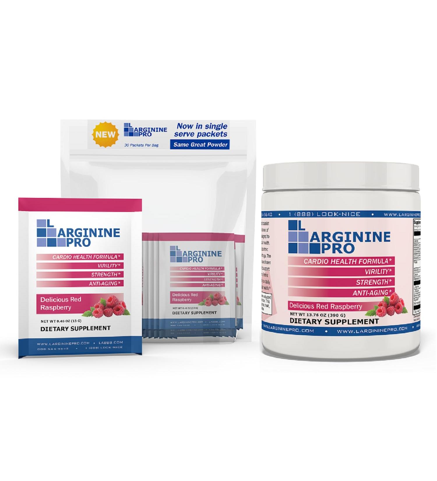 L-ARGININE PRO 2-Pack Raspberry Jar and 30 Single Serve Packets Great Tasting! | Blood Flow | Pre-Workout Drink | with Vitamins C B6 B12 K & More - Buy Online on GoSupps.com