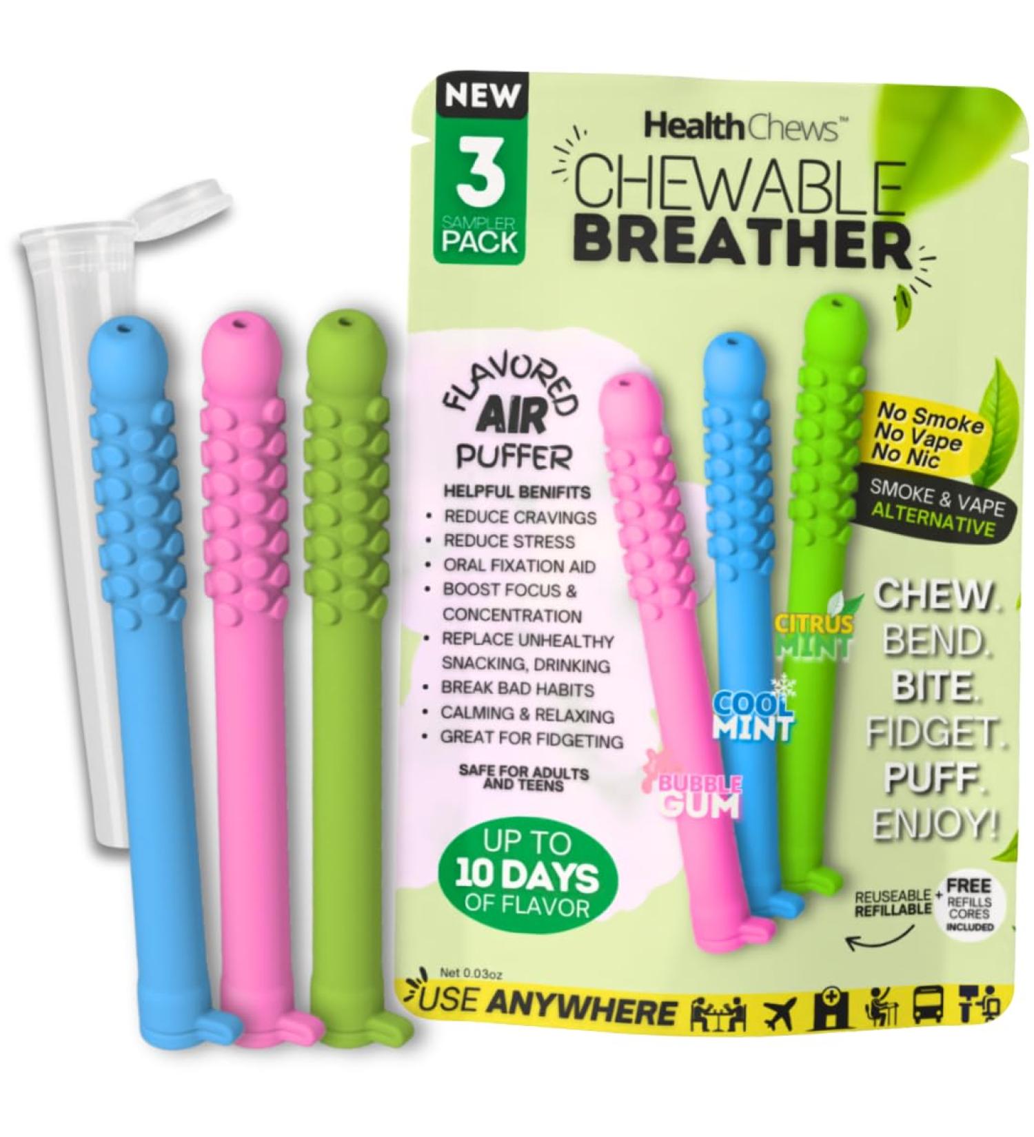 HealthChews Chewable Breather Stick Quit Smoking Inhaler Stick Chew Sticks for Humans Oral Fixation Aids Quit Tools Relax & Fresh Breath Chewing Sticks with Carry Case & Cotton Cores - Buy Online on GoSupps.com