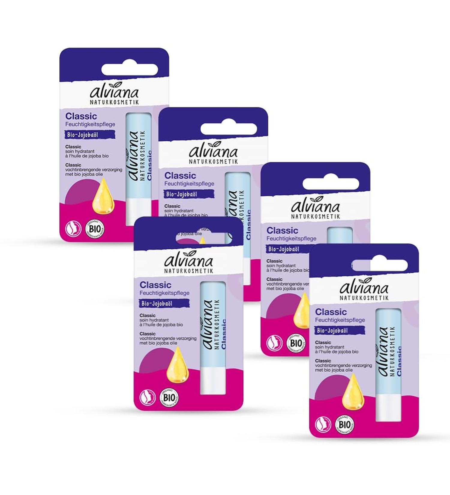 Alviana Classic Lip Balm (5 Pack) | Long-Lasting Moisturizer & Gentle Care | Organic Jojoba Oil Shea Butter & Beeswax Certified Natural Product for the Whole Family - Buy Online on GoSupps.com