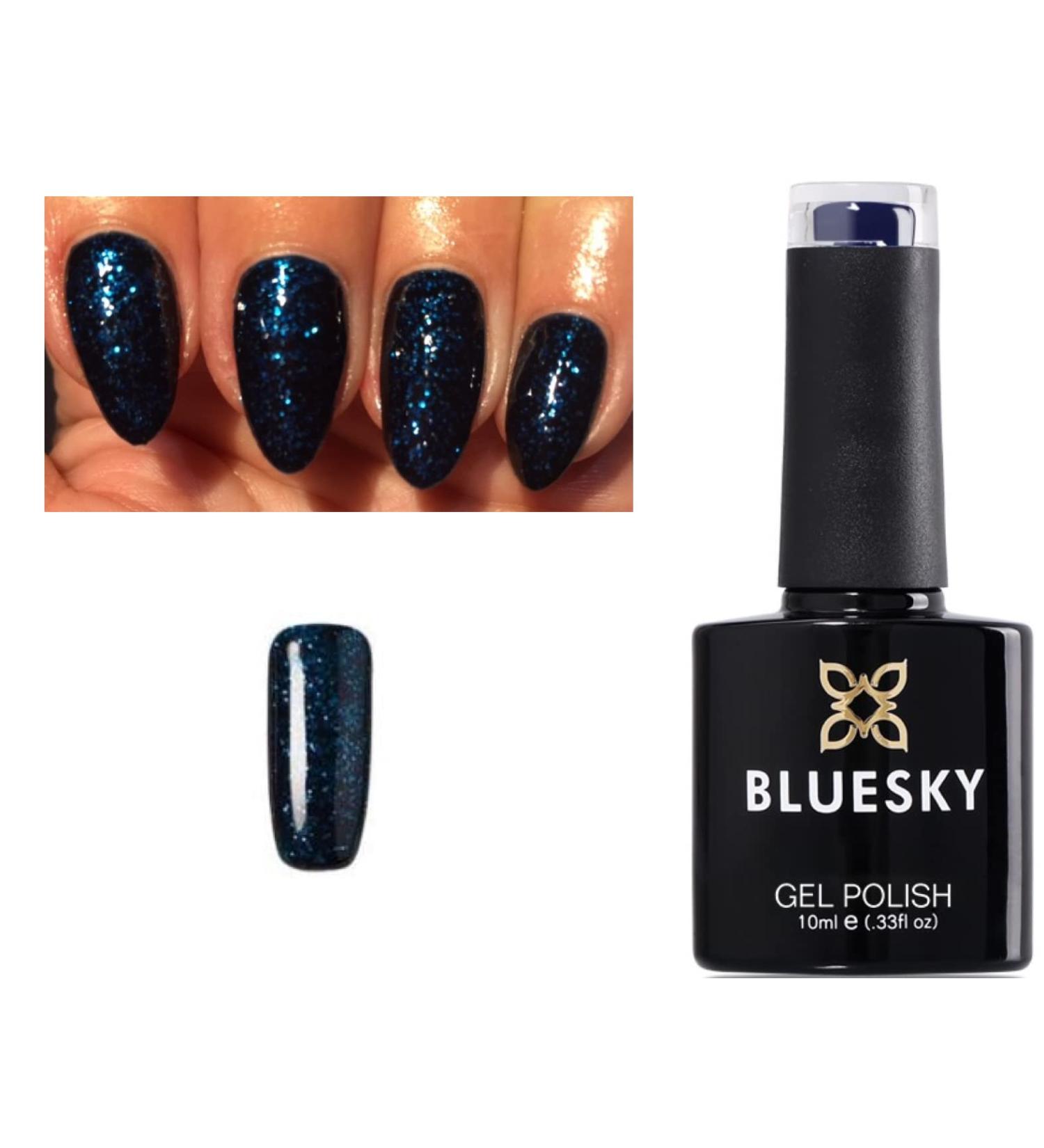 BLUESKY Bluesky Gel Nail Polish Dark Blue Glitter Autumn Winter Color 10 ml (Requires Drying Under UV LED Lamp) - Buy Online on GoSupps.com