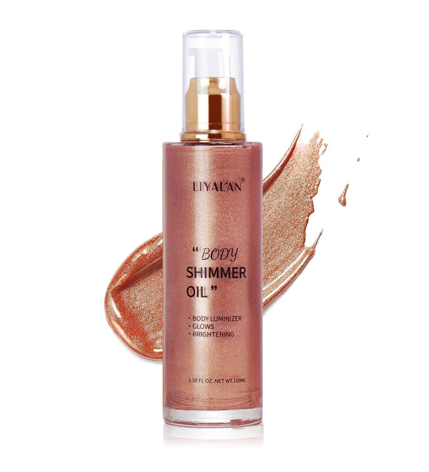 Liyalan Shimmer Body Oil Rose Gold 5 Color Bronze Face Glow Pearl Highlighter Illuminator body Makeup Shine Glitter Gold Liquid Taning 3.38 Fl Oz 100ml #05-Rose Gold - Buy Online on GoSupps.com