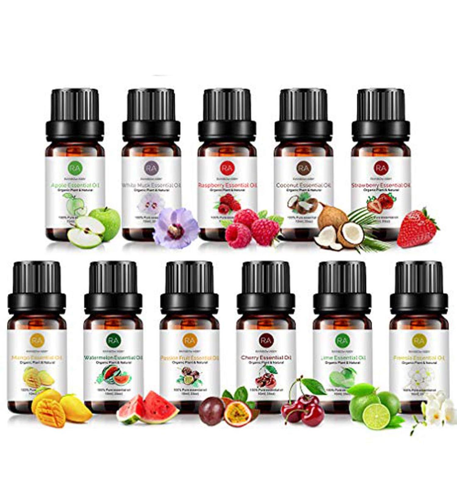 Fruit Essential Oil Top 11 Set - Strawberry Coconut Raspberry Mango White Musk Apple Freesia Lime Cherry Passion Watermelon 11-pack - Buy Online on GoSupps.com