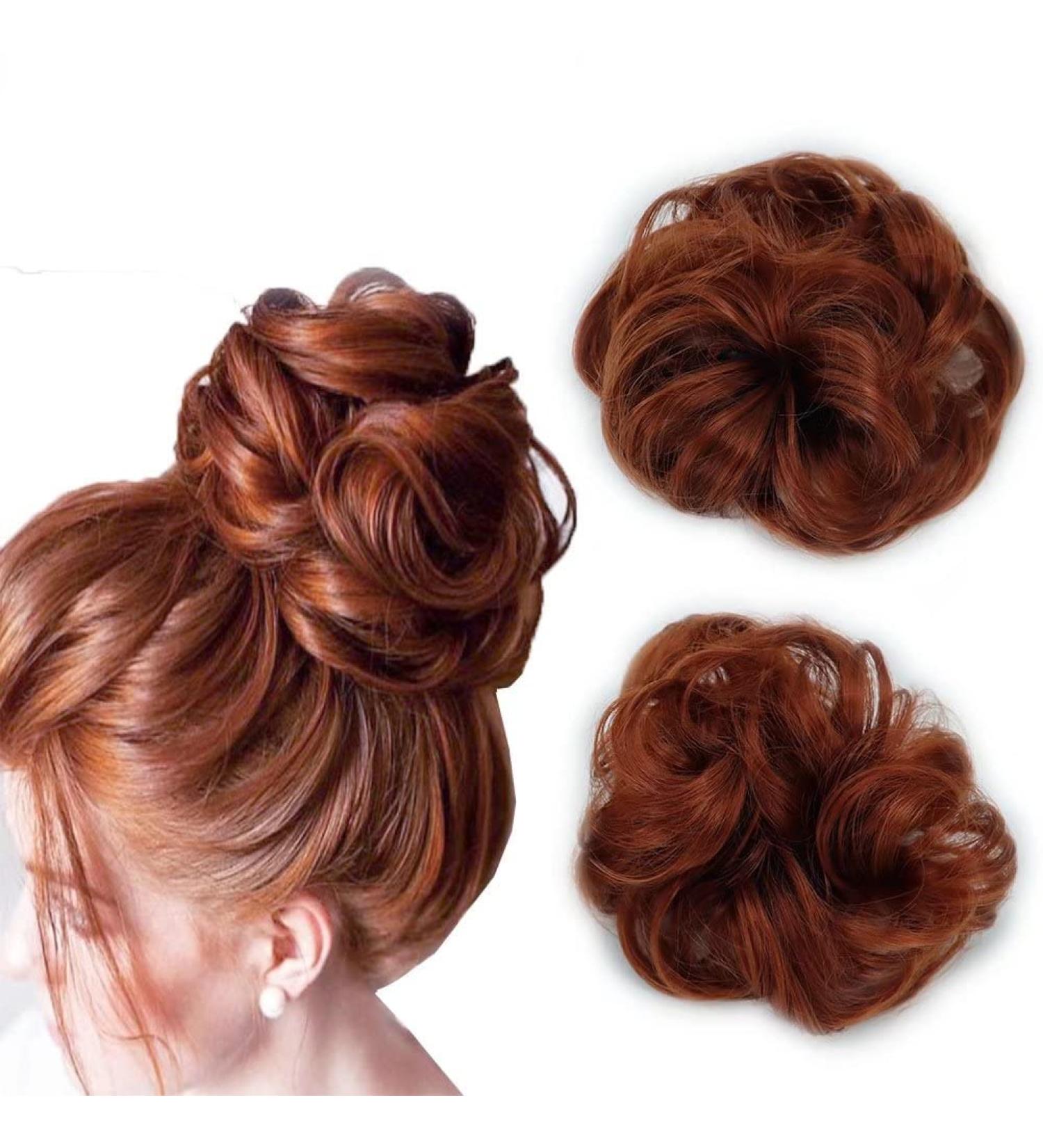 iLUU 2pcs Messy Hair Bun Extensions Chignons Hair Copper Red Color Synthetic Hair Scrunchie Scrunchy Updo Hairpiece for Women Girl Party Cosplay (#350 Orange Red) #350-copper red - Buy Online on GoSupps.com