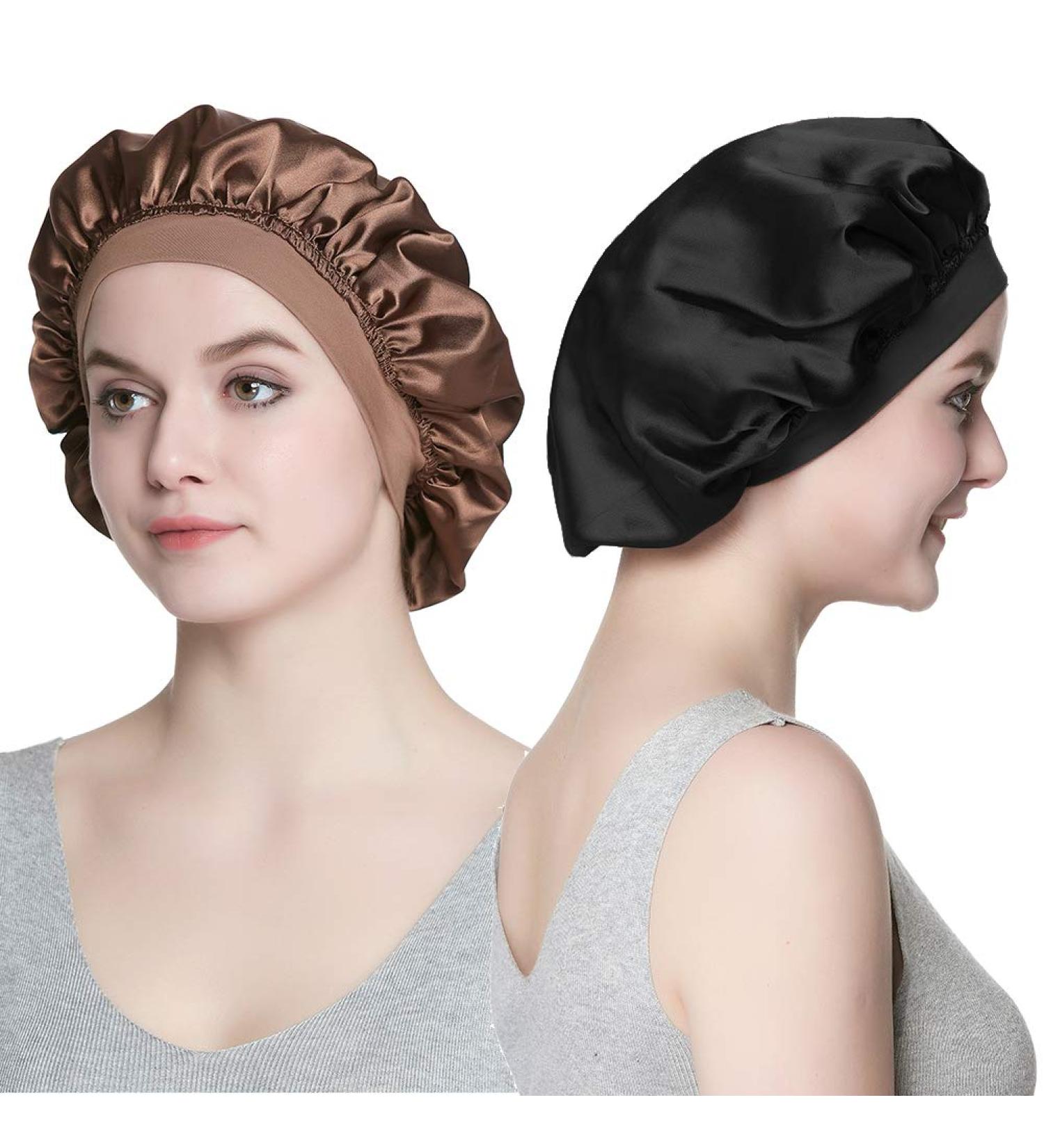 Premium Wide Band Sleep Cap for African Hair Women - Black/Brown Headwear - Buy Online on GoSupps.com