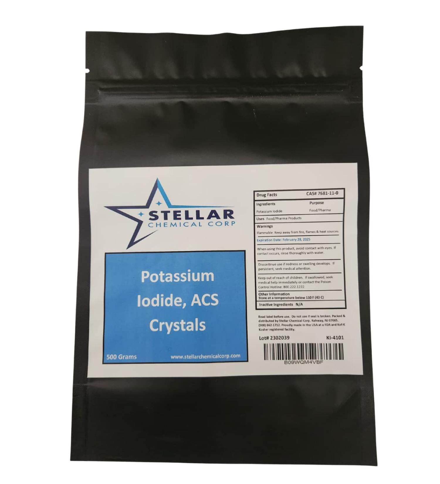 Potassium Iodide USP/ACS Crystals 500g - Stellar Chemical Corp - Buy Online on GoSupps.com