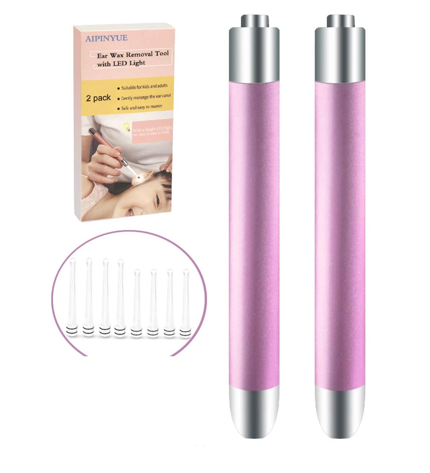Buy Ear Wax Removal Tool with LED Light - Updated Safe Ear Cleaning Kit Non-Slip Design BPA Free - Two Pink - Buy Online on GoSupps.com