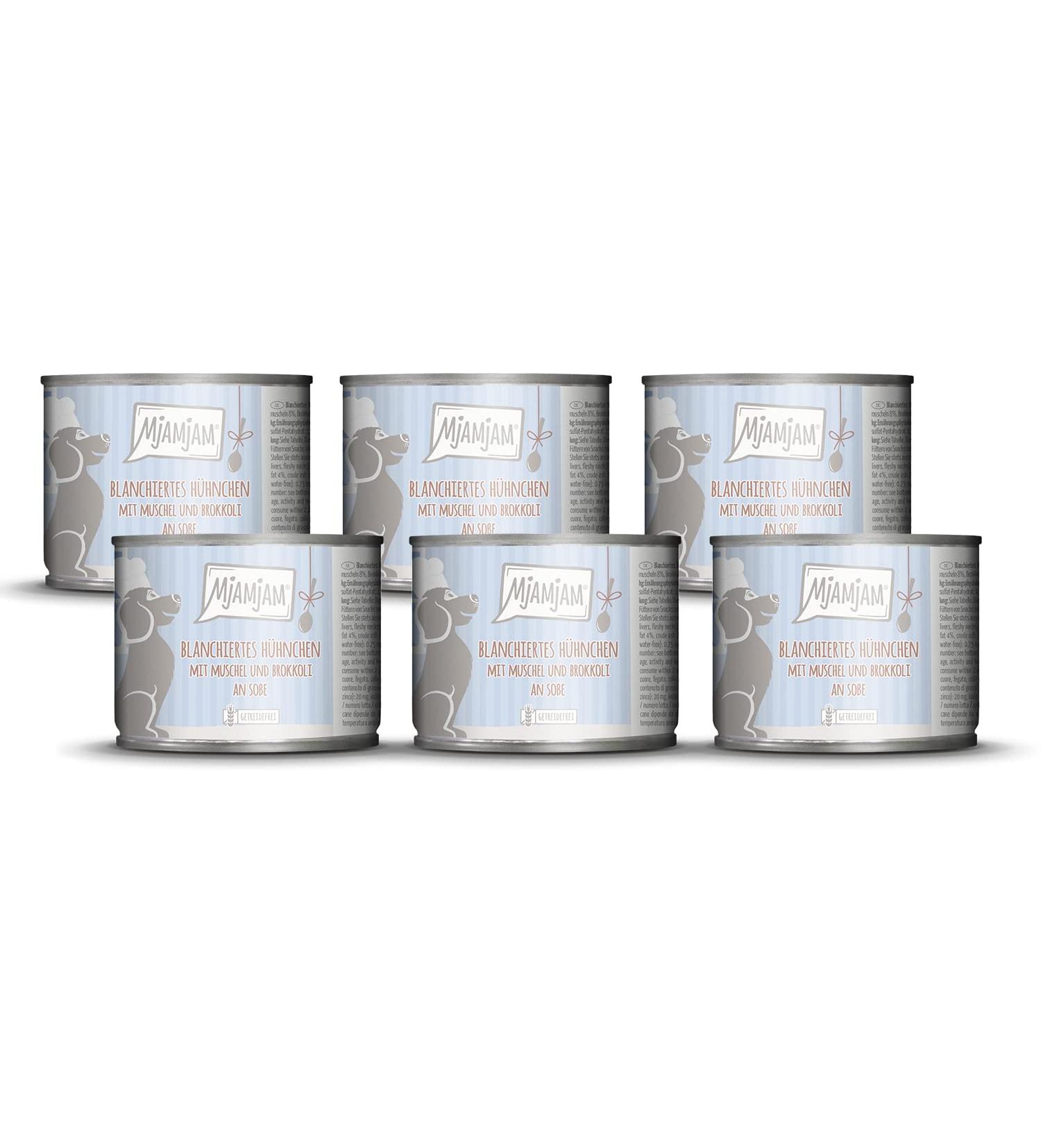 Mjamjam Premium Wet Dog Food - Blanched Chicken & Broccoli Sauce (6 x 185g) - Natural Lamb & Extra Meat Chicken + Mussel - Buy Internationally - Buy Online on GoSupps.com