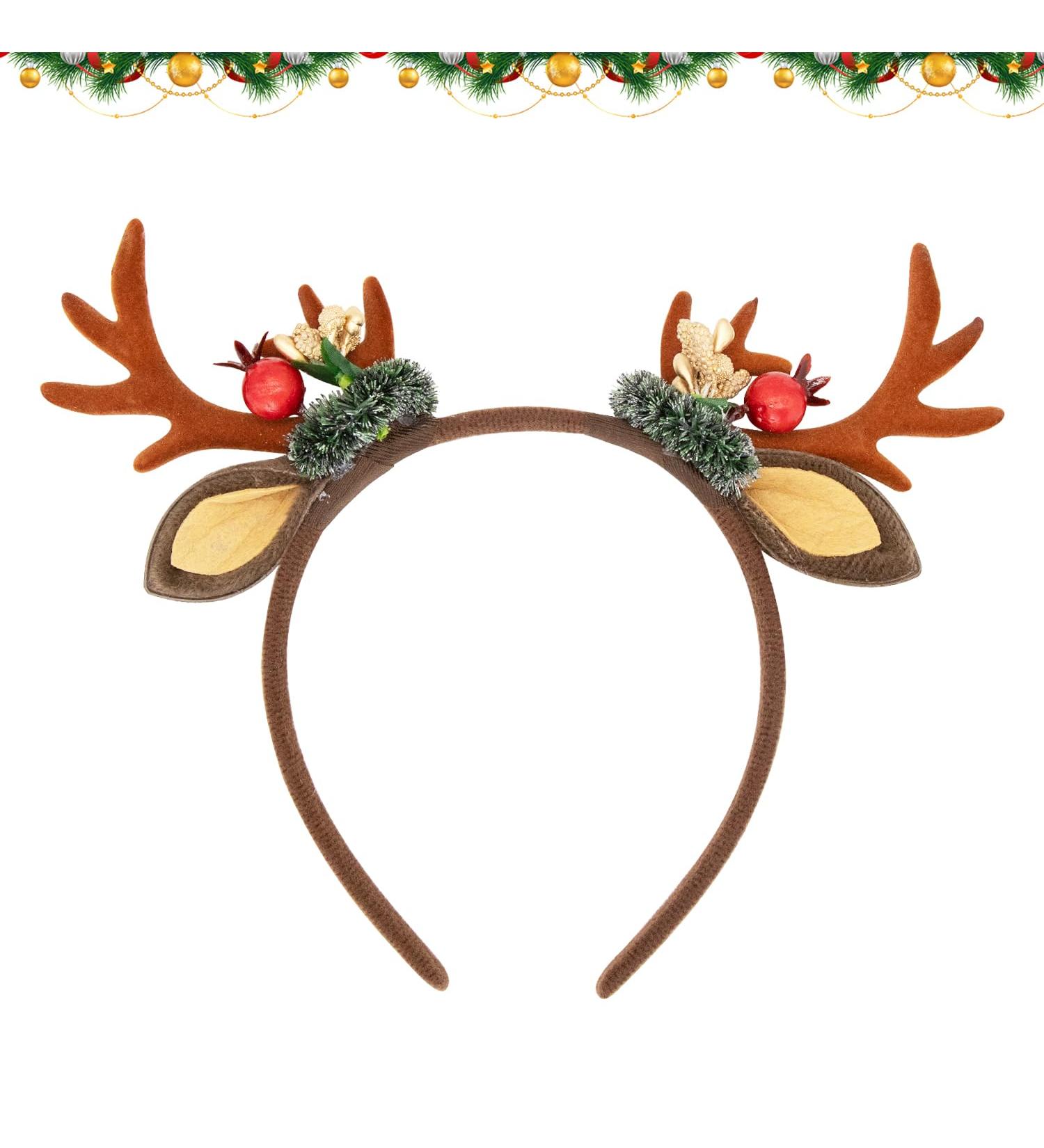 CHEERYMAGIC Christmas Headband Christmas Reindeer Antlers Headband Floral Wreath Headdresses Hair Hoop with Ears Christmas Hair Accessories for Adults Kids Photos Booth A6-SDLFG Brown-1 - Buy Online on GoSupps.com