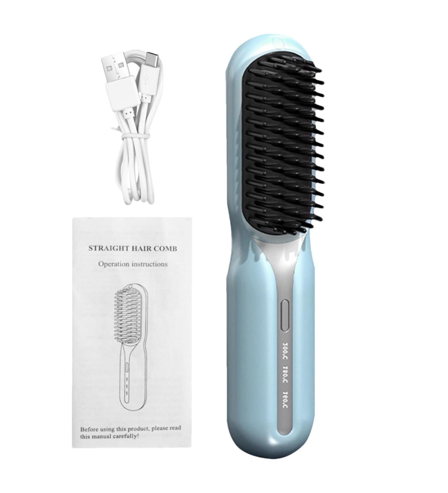 Buy Cordless Hair Straightener Brush - Ionic Heat Brush for Home & Travel - Portable Electric Styling Tool (Blue - Buy Online on GoSupps.com