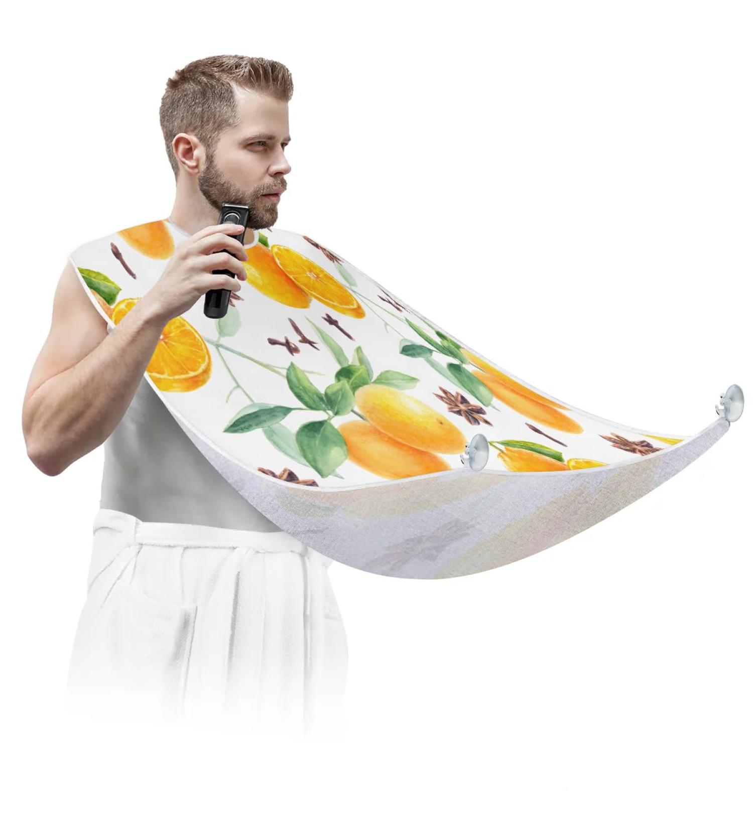 Orange Beard Bib Apron | Non-Stick Waterproof Hair Catcher for Men | Shaving & Trimming Cape with Suction Cups | Perfect Grooming Gift - Buy Online on GoSupps.com