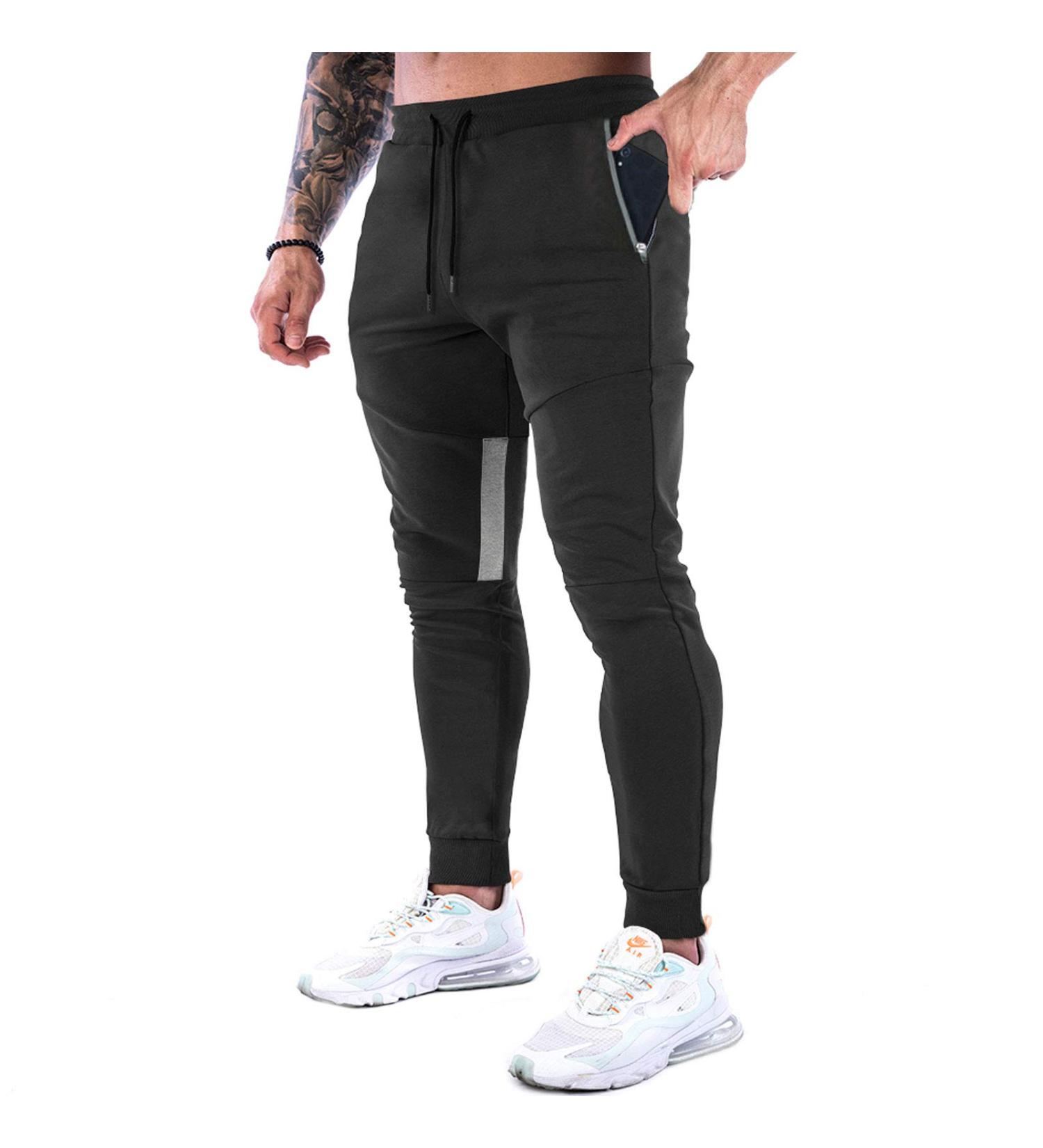 GANSANRO Men's Slim Fit Jogger Sweatpants with Zipper Pockets - Black Large - Buy Online on GoSupps.com