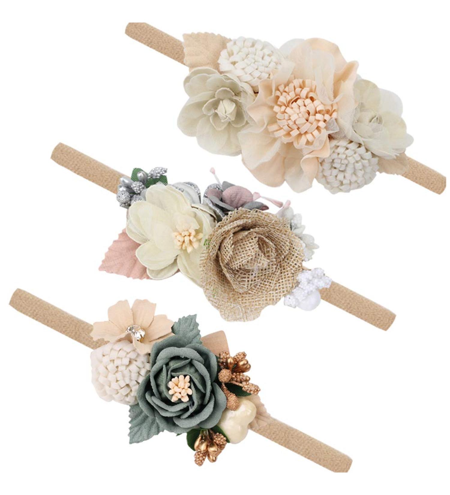 Baby Girl Flower Nylon Headband-Elastic Hair Band Handmade Bow For Newborn Infant Toddler Pack of 3 (Multicoloured) 1-Multicoloured - Buy Online on GoSupps.com