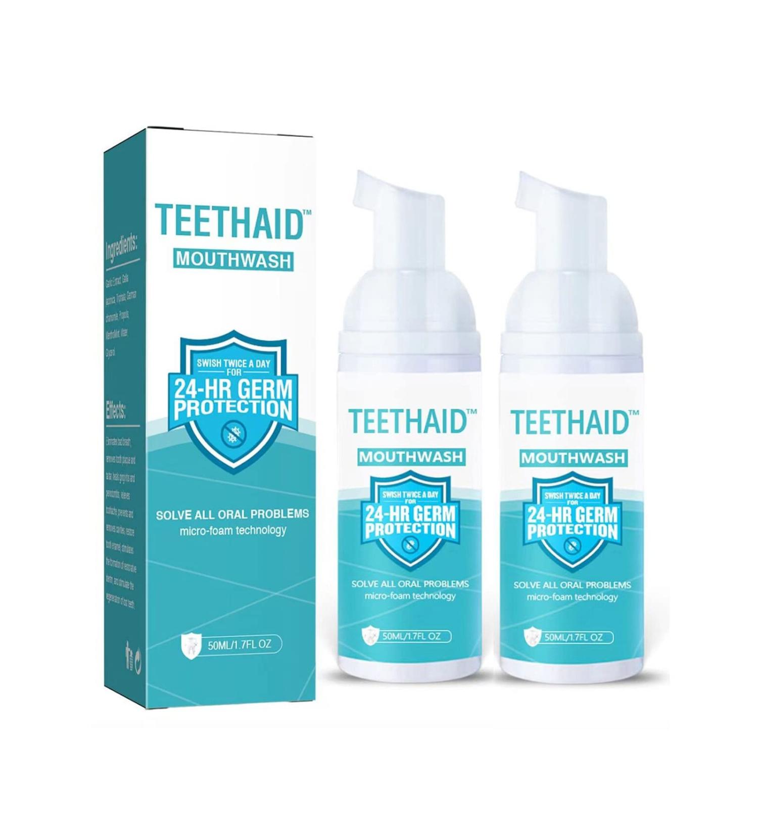 Teethaid Mouthwash & Whitening Foam Toothpaste - Tartar Removal Cavity Prevention Bad Breath Elimination (50ml 2PCs) - International Shipping Available - Buy Online on GoSupps.com