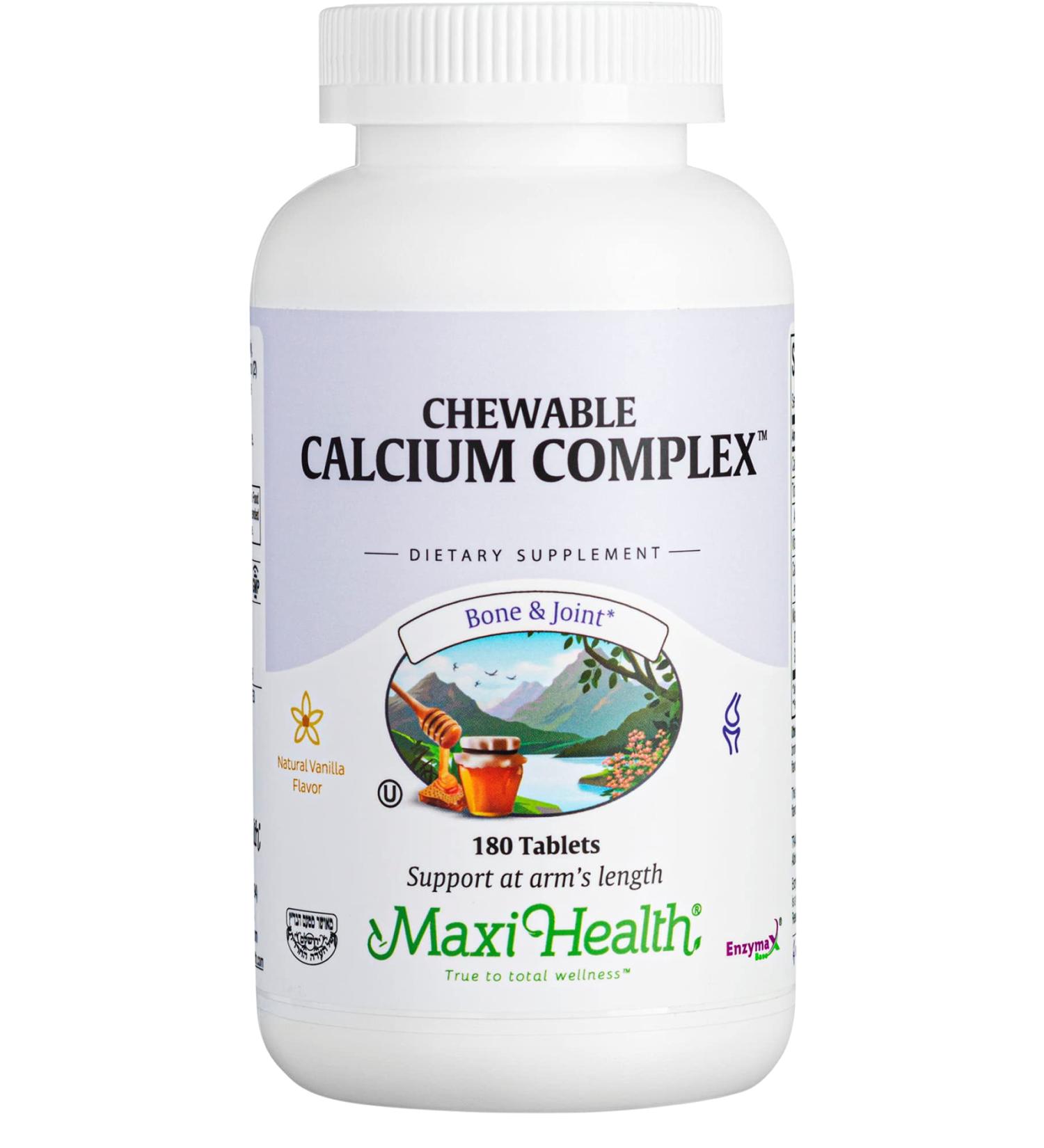 Maxi Health Chewable Calcium Complex with Vitamin D3 and Magnesium - 1000mg Daily Supplement for Bone, Teeth, and Joint Support - 180 Count Chews - Vanilla Flavor - Buy Online on GoSupps.com