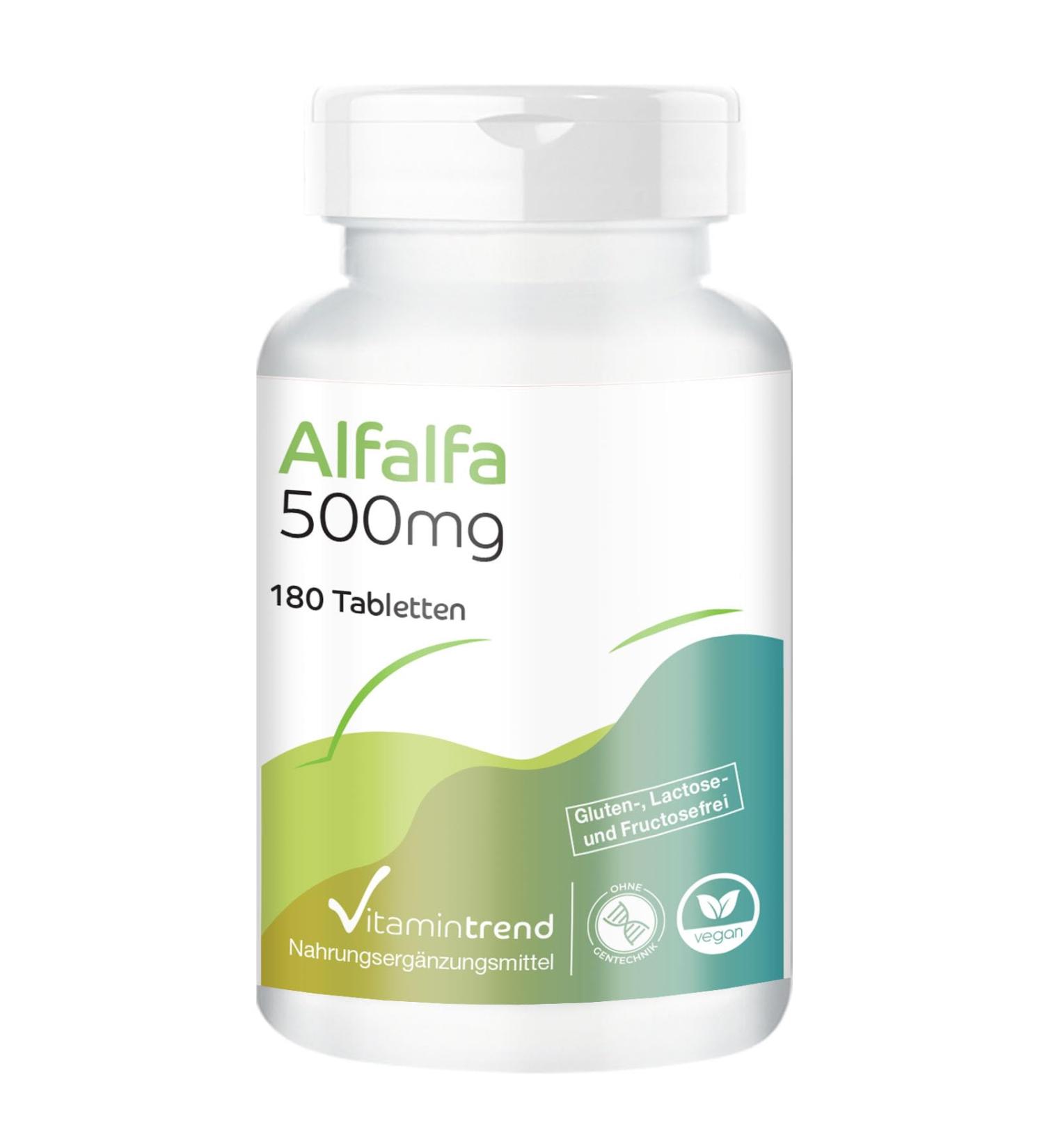 Alfalfa 500mg - 3-Month Supply | 180 Tablets | High-Dose Vegan Bioavailable Supplements from Germany | Vitamin Trend - Buy Online on GoSupps.com