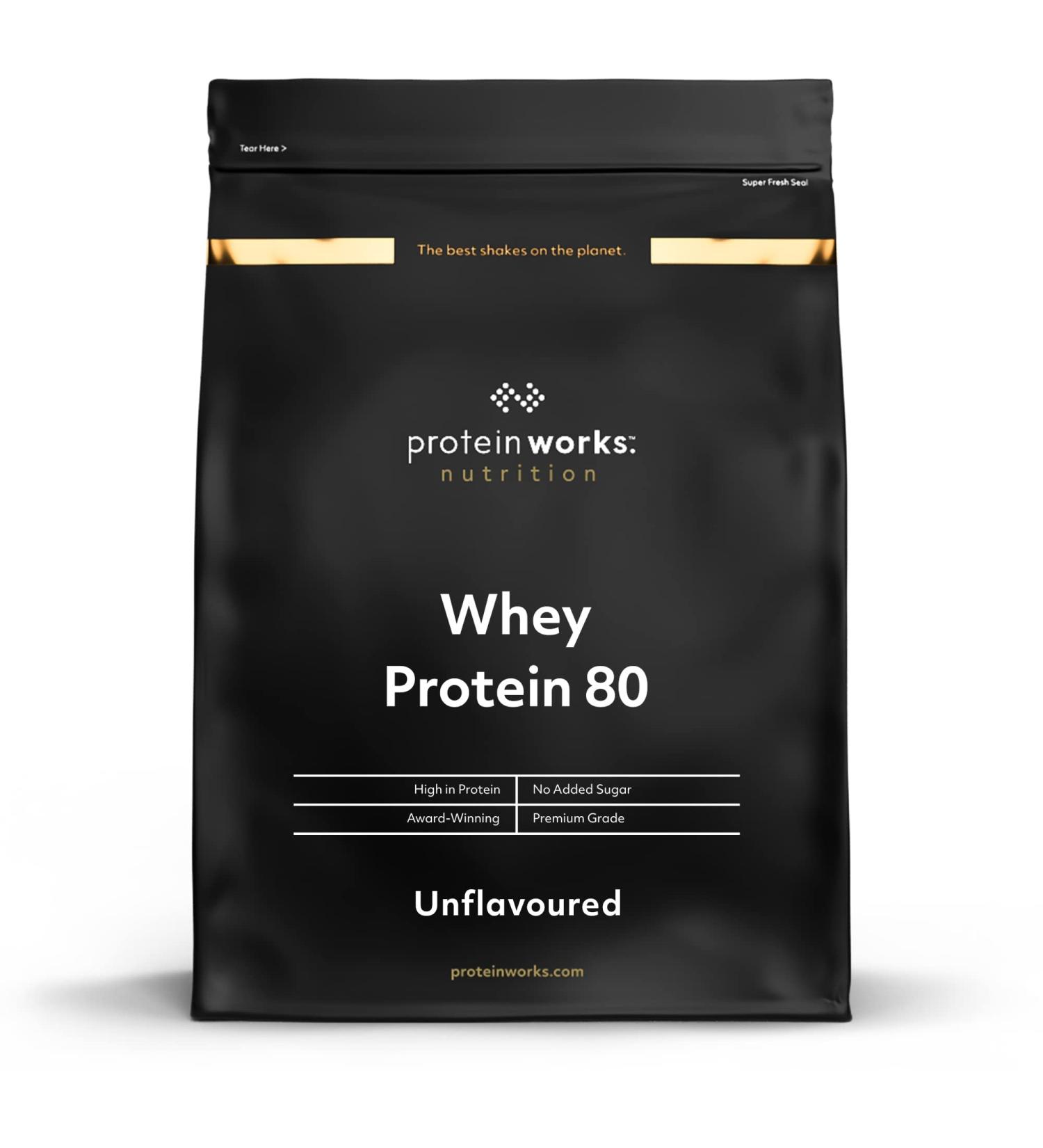 Whey 80 Protein Powder - Premium Concentrate | Low Sugar | Tasteless | 2kg | The Protein Works - Buy Online on GoSupps.com