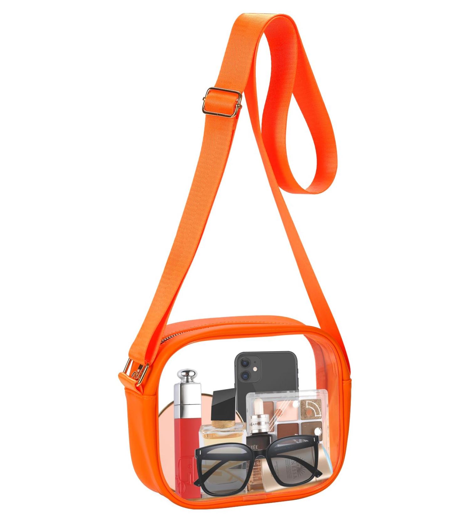 Fimhut Sunset Chevron Transparent Shoulder Bag - Ideal for Stadiums Concerts & Festivals - Orange/Evening Red Zigzag Pattern - Buy Online on GoSupps.com