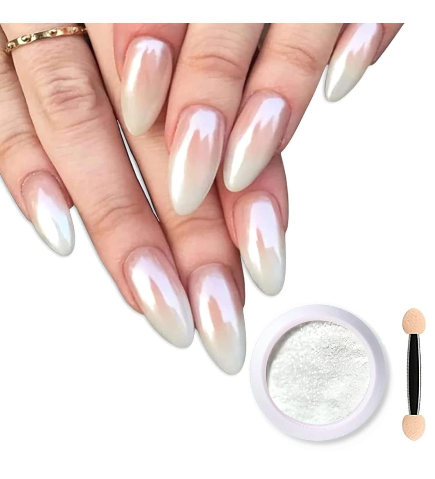 White Pearl Chrome Nail Powder - Iridescent Mirror Effect Aurora Metallic Holographic Pigment for DIY Manicure Nails - Buy Online on GoSupps.com