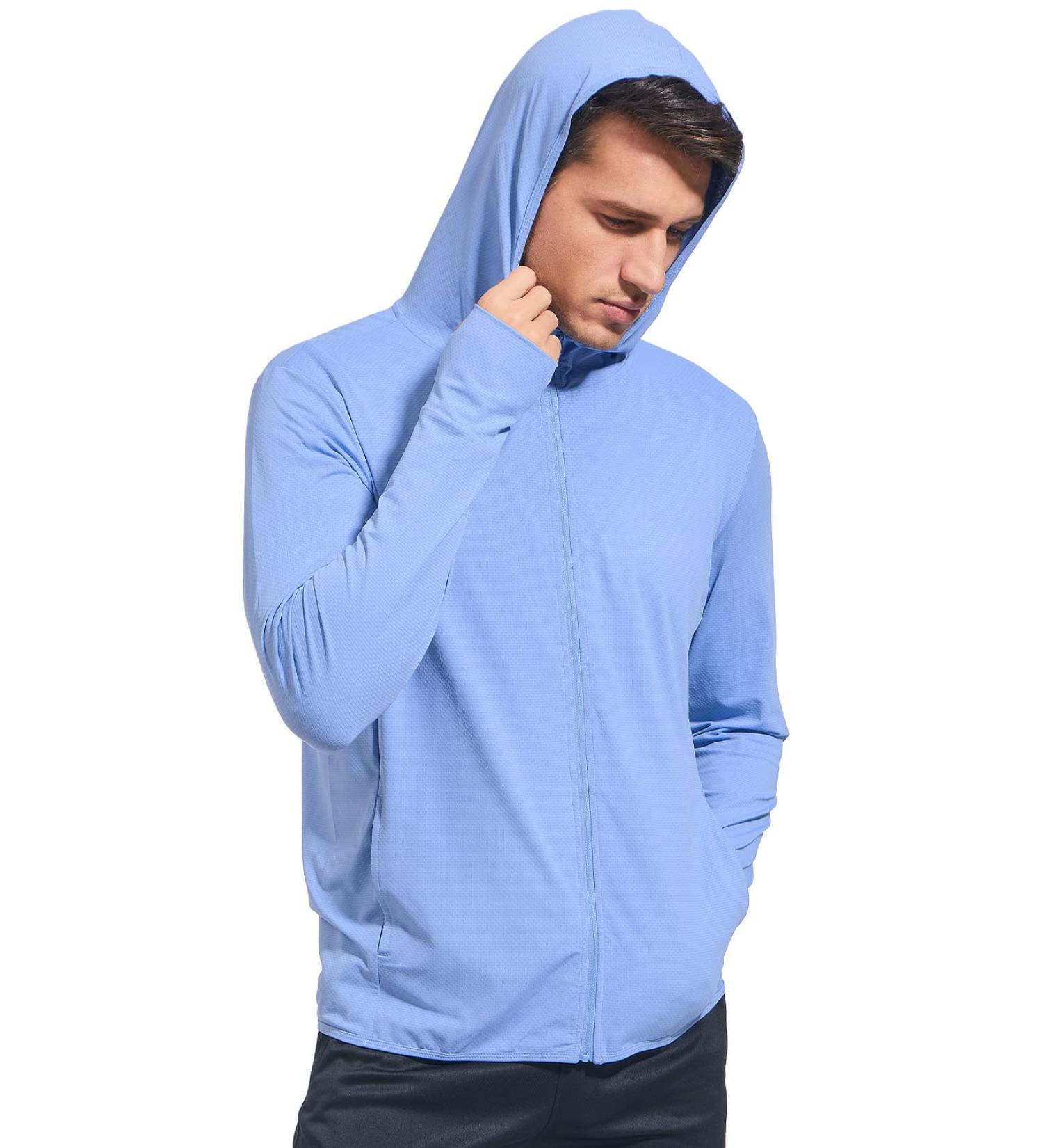 Qualidyne Men's UPF 50+ UV Full Zip Sun Protection Hoodie Jacket - Blue, Small - Buy Online on GoSupps.com