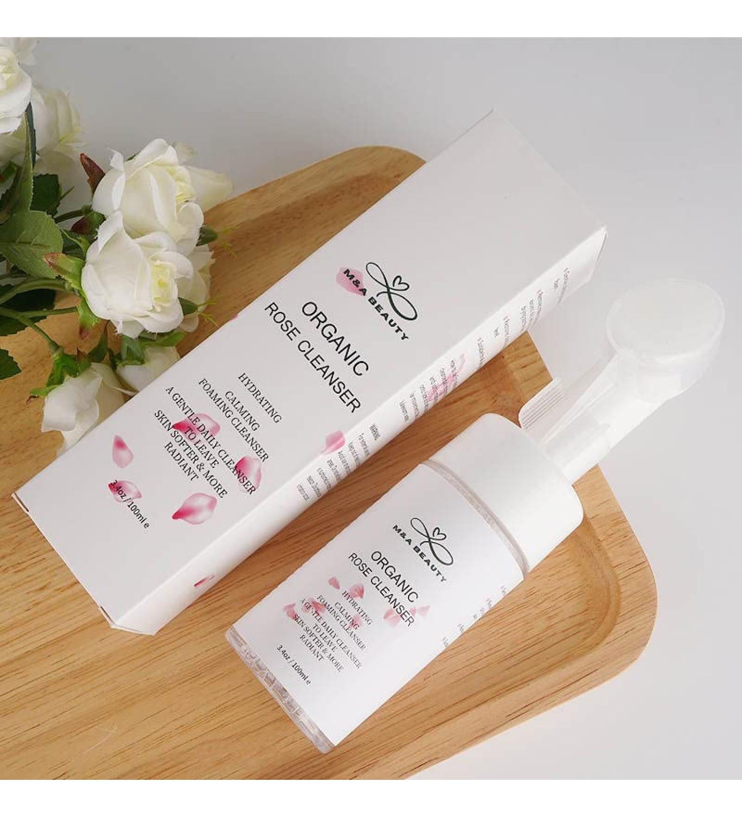 M&A BEAUTY Organic Rose Foam Cleanser - Face Wash with Silicone Scrub Brush & Vitamin C for Radiant Skin | International Shipping - Buy Online on GoSupps.com