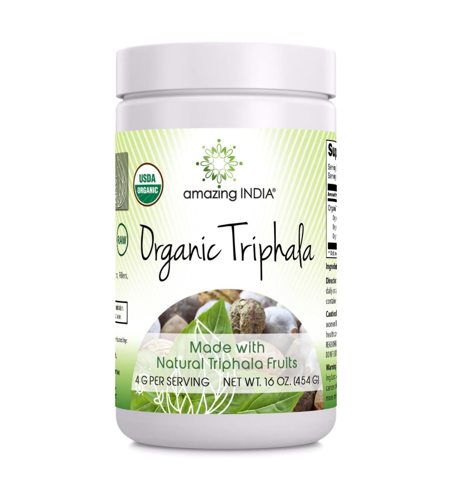Amazing India Organic Triphala 16 Oz Powder | 113 Servings | Natural Herbal Supplement | Non-GMO | Gluten Free
