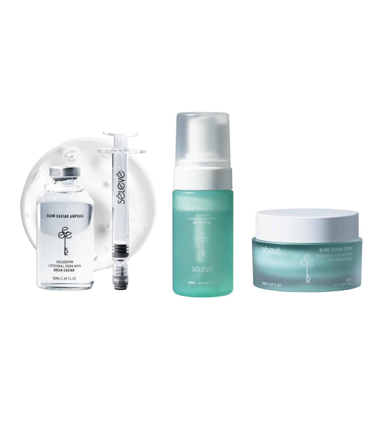SELEVE Glow Caviar Complete Hydration & Glow Set Bubble Toner Ampoule & Cream with Green Caviar Liposomal PDRN Niacinamide & Ferulic Acid Korean Skincare for Sensitive & Dry Skin - Buy Online on GoSupps.com