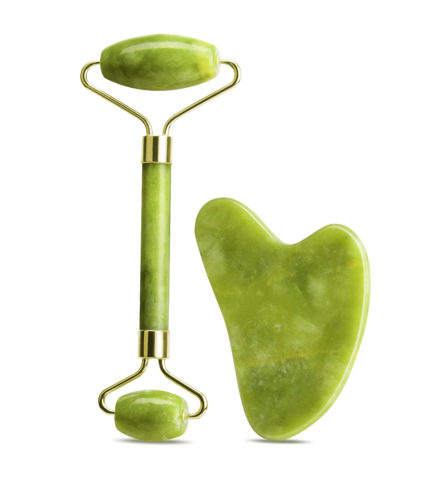 Uraqt Gua Sha & Facial Roller Set - Green Jade Massager for Skincare Fine Line Reduction & Valentine's Day Gifts - Buy Online on GoSupps.com