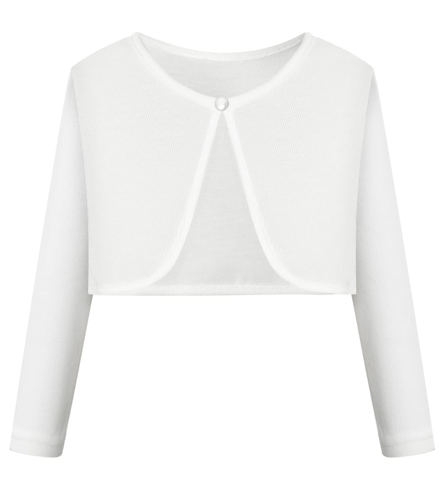 Bonny Billy Girls Knitted Cotton Bolero Shrug | Long Sleeve Cardigan for Kids 7-8 Years - White - Buy Online on GoSupps.com
