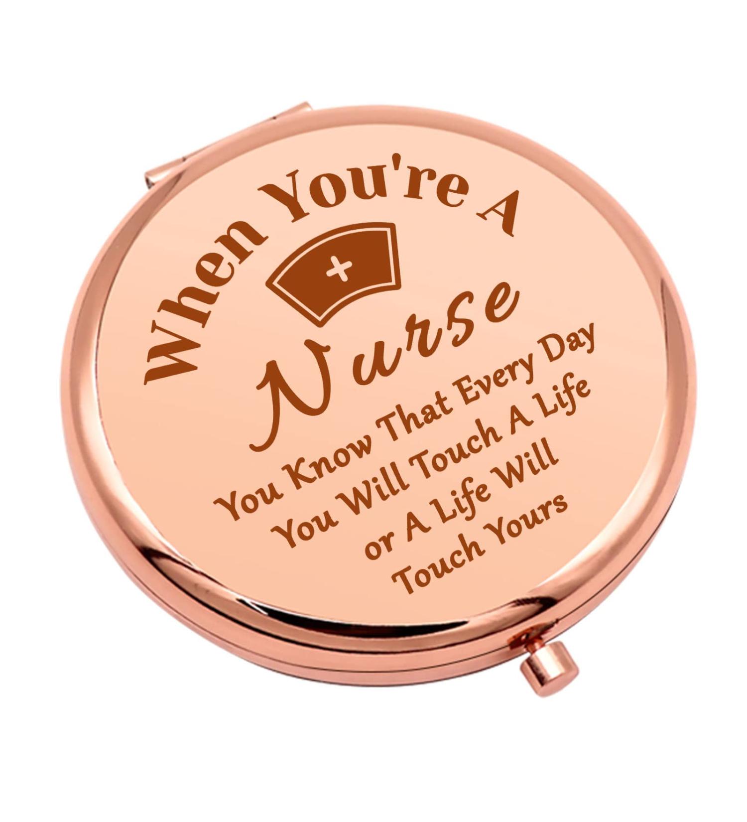Rose Gold Nurse Compact Makeup Mirror - Perfect Appreciation Gift for RNs, Nursing Students - Ideal for Nurses Week, Christmas, Birthday, Graduation - Buy Online on GoSupps.com