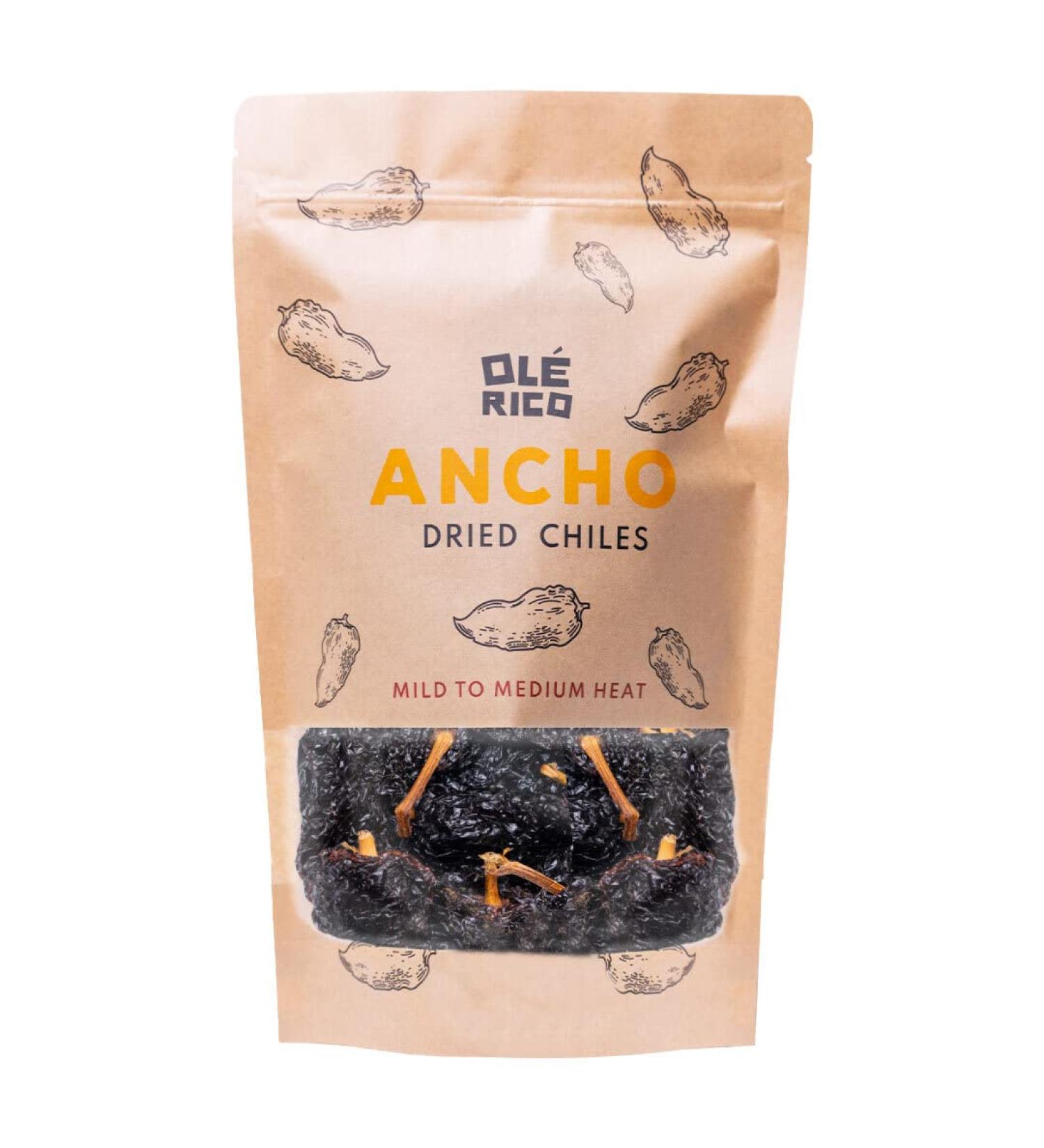 OL RICO Dried Ancho Chiles 4 Oz - Premium Mexican Chiles for Birria, Mole, Enchiladas, Salsas & Pozole - Mild to Medium Heat, Sweet & Smoky Flavor - 100% Natural Resealable Packaging - Buy Online on GoSupps.com