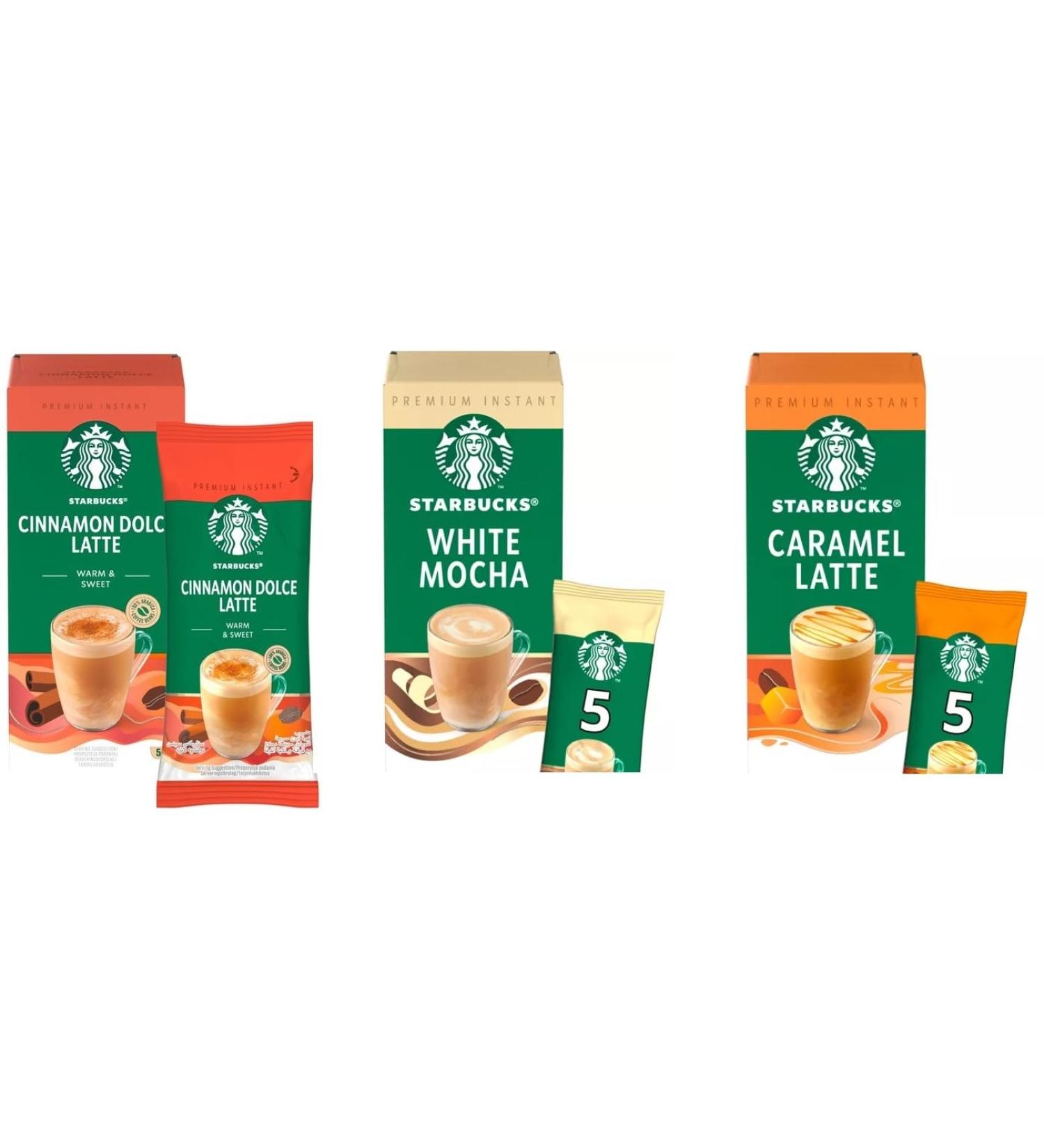 Starbucks Premium Instand Coffee Bundle - White Chocolate Mocha Caramel Latte and Cinnamon Dolce Latte (1 Box of Each Flavour 15 Sachets Total) - Buy Online on GoSupps.com
