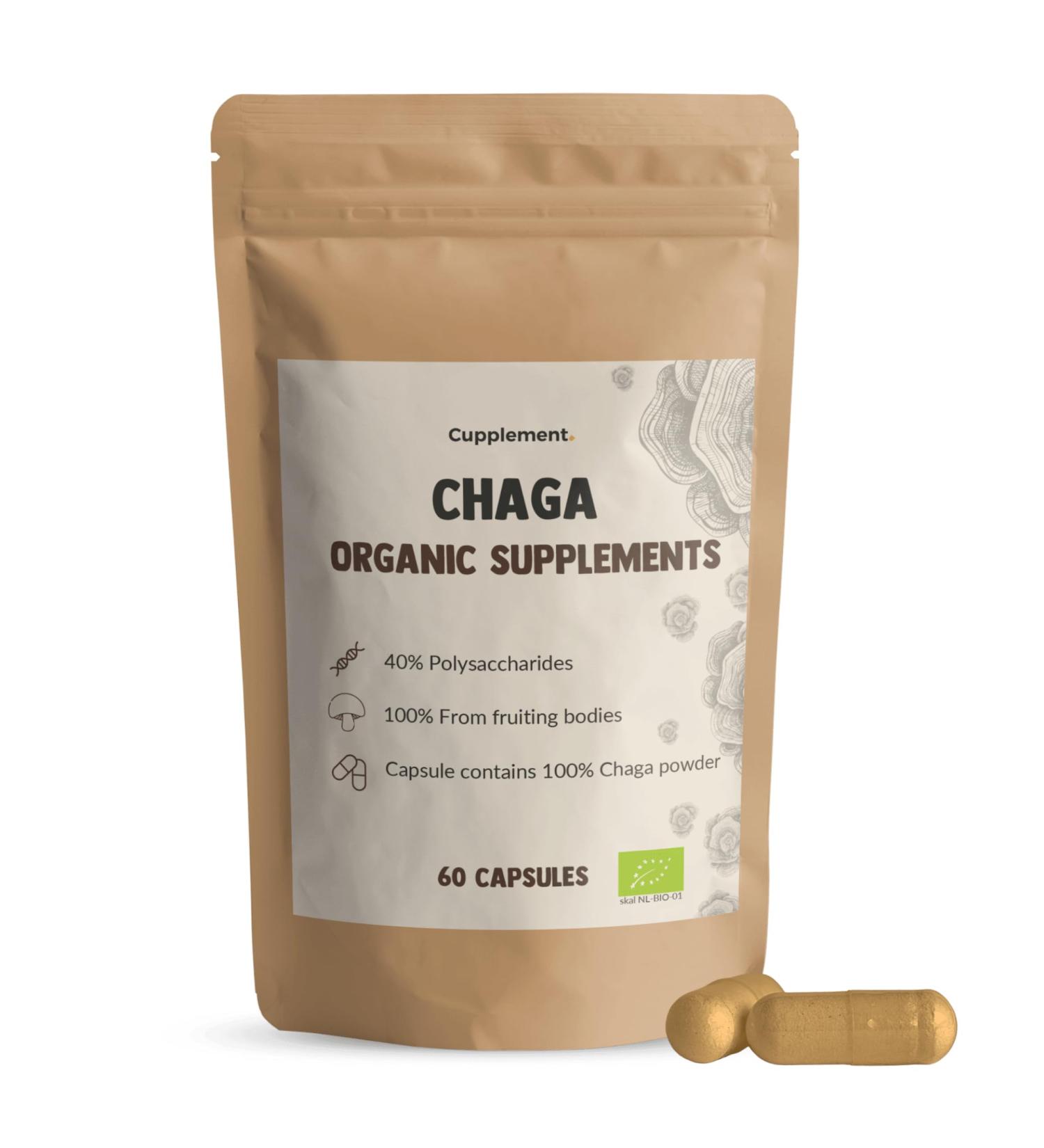 Cupplement | Chaga Capsules 60 pieces | Organic | 450 mg per capsule of the highest quality | 2 capsules per day | mushroom - Buy Online on GoSupps.com
